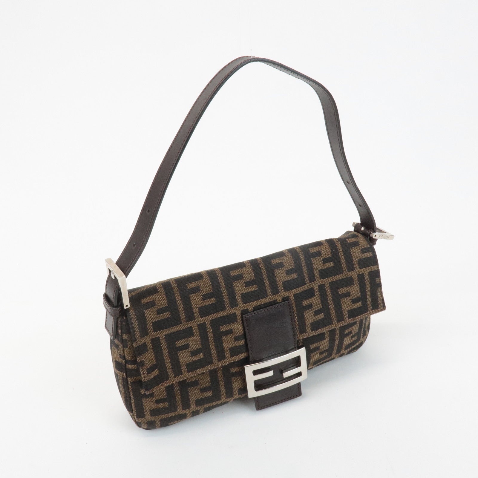 FENDI Zucca Mamma Baguette Canvas Shoulder Bag 26424 Brown Black Used