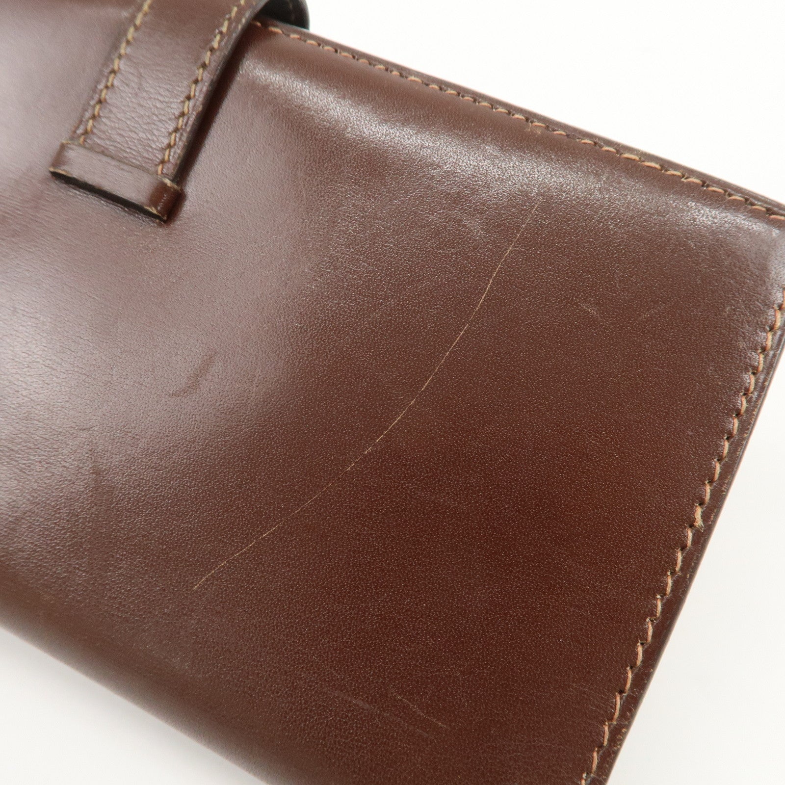 HERMES Béarn Classic Leather Long Wallet F Stamped Brown