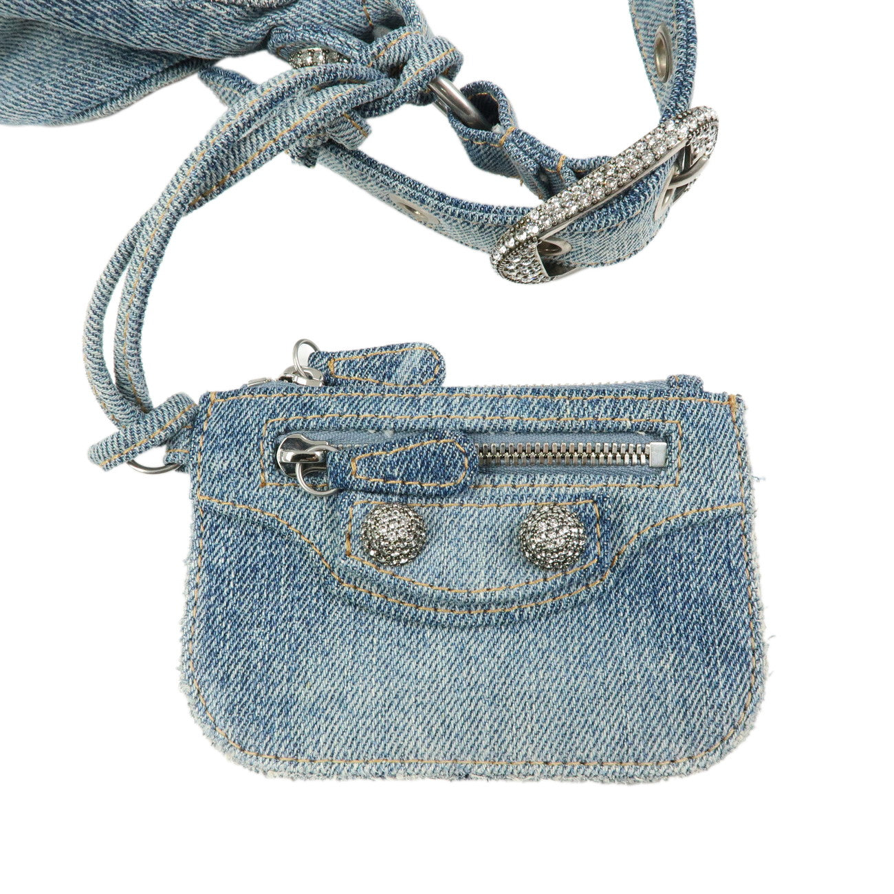 BALENCIAGA Denim Studs Shoulder Bag Hand Bag Blue 671307