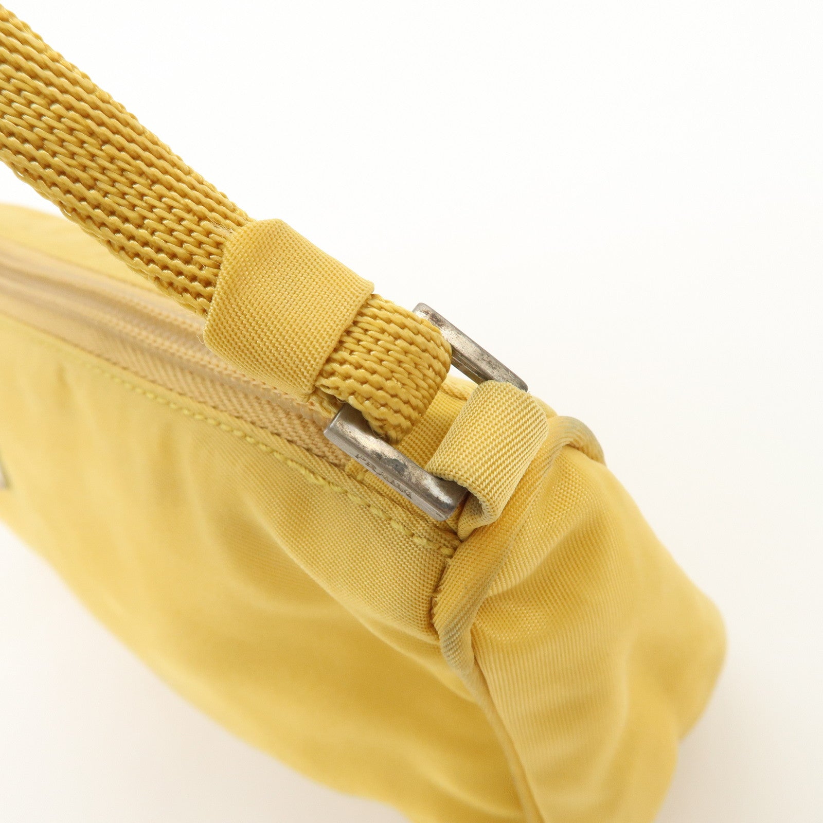 PRADA Triangle Logo Nylon Pouch Shoulder Bag Hand Bag Yellow Used