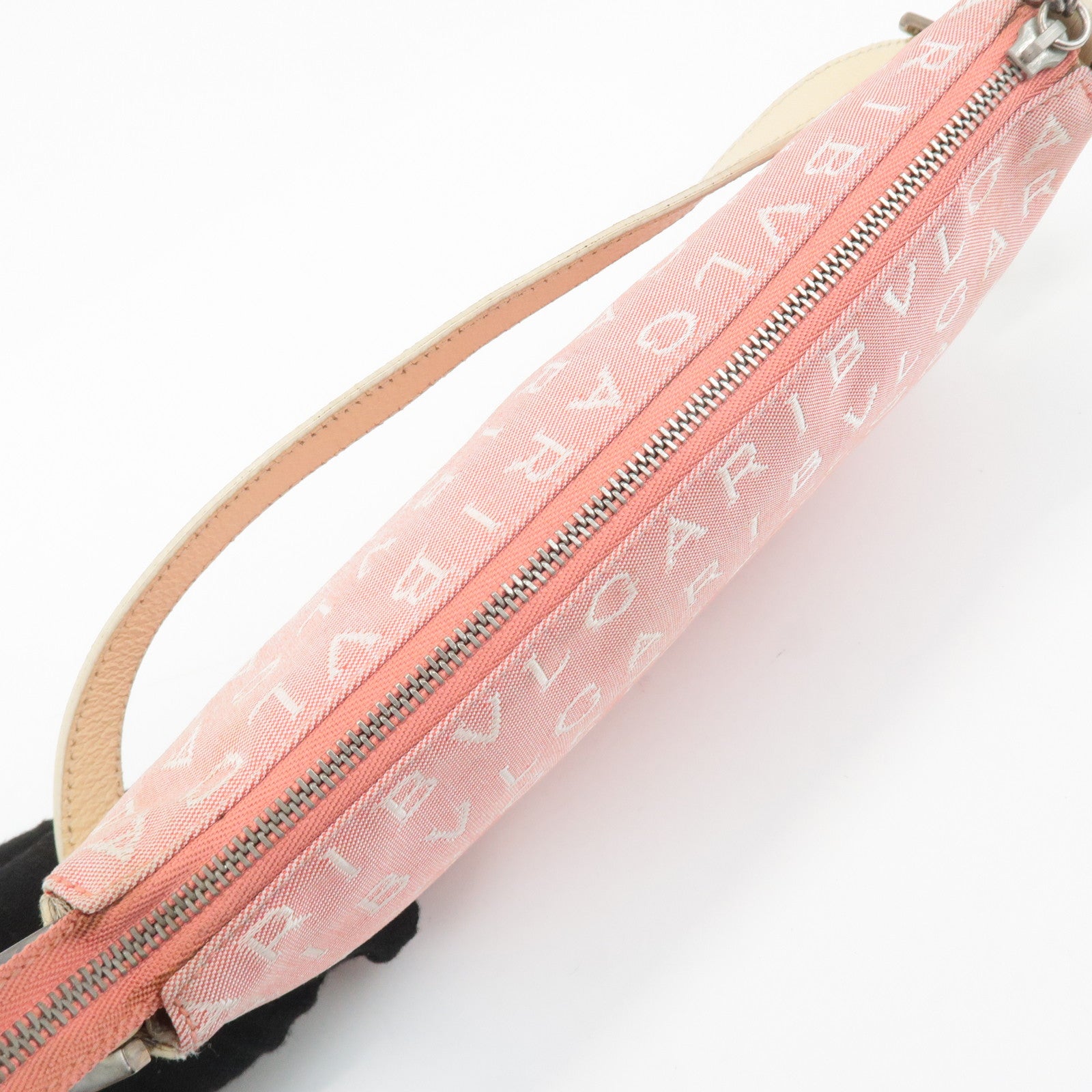 BVLGARI Logo Mania Leather Canvas Shoulder Bag Hand Bag Pink Used