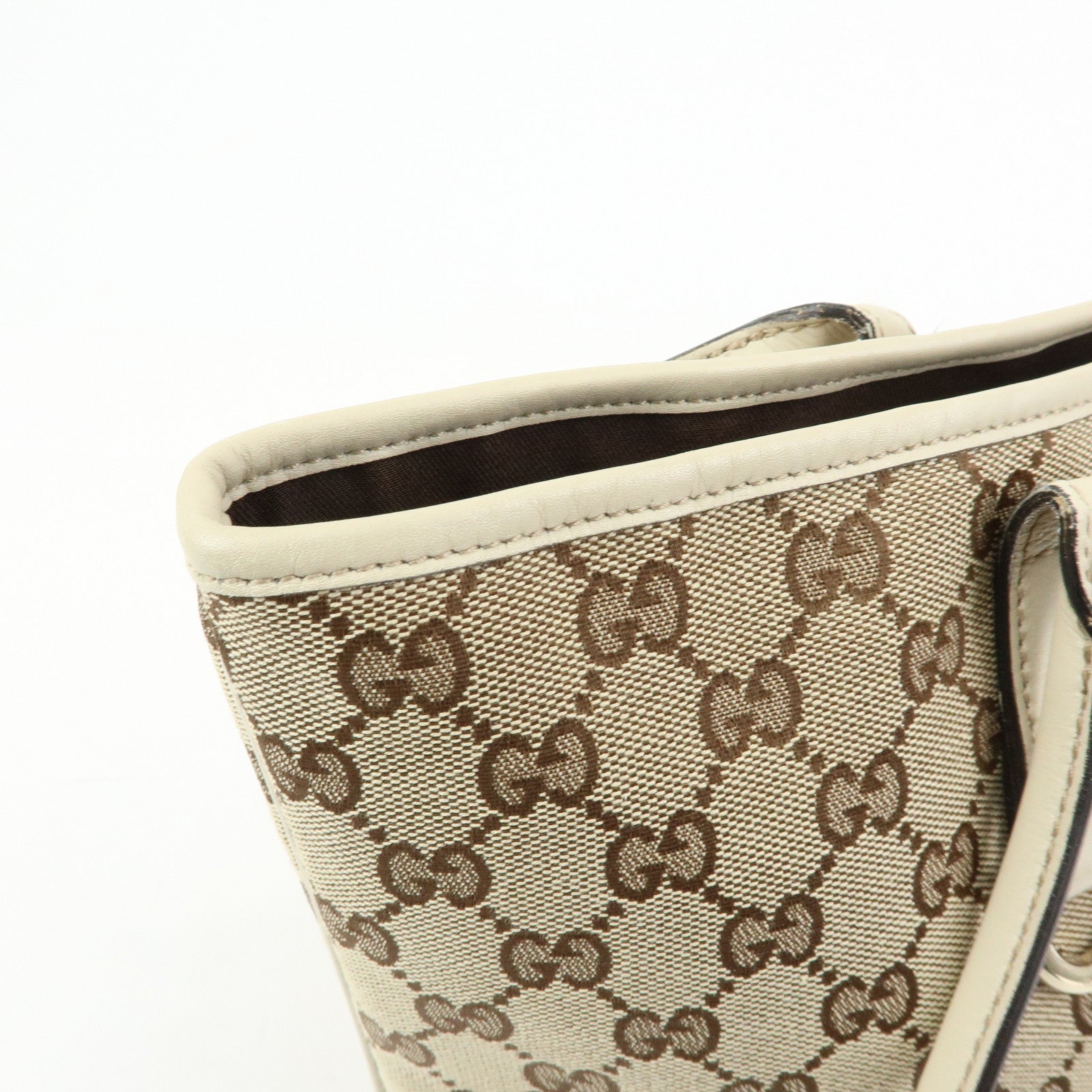 GUCCI Interlocking G GG Canvas Leather Tote Bag Beige White 169946