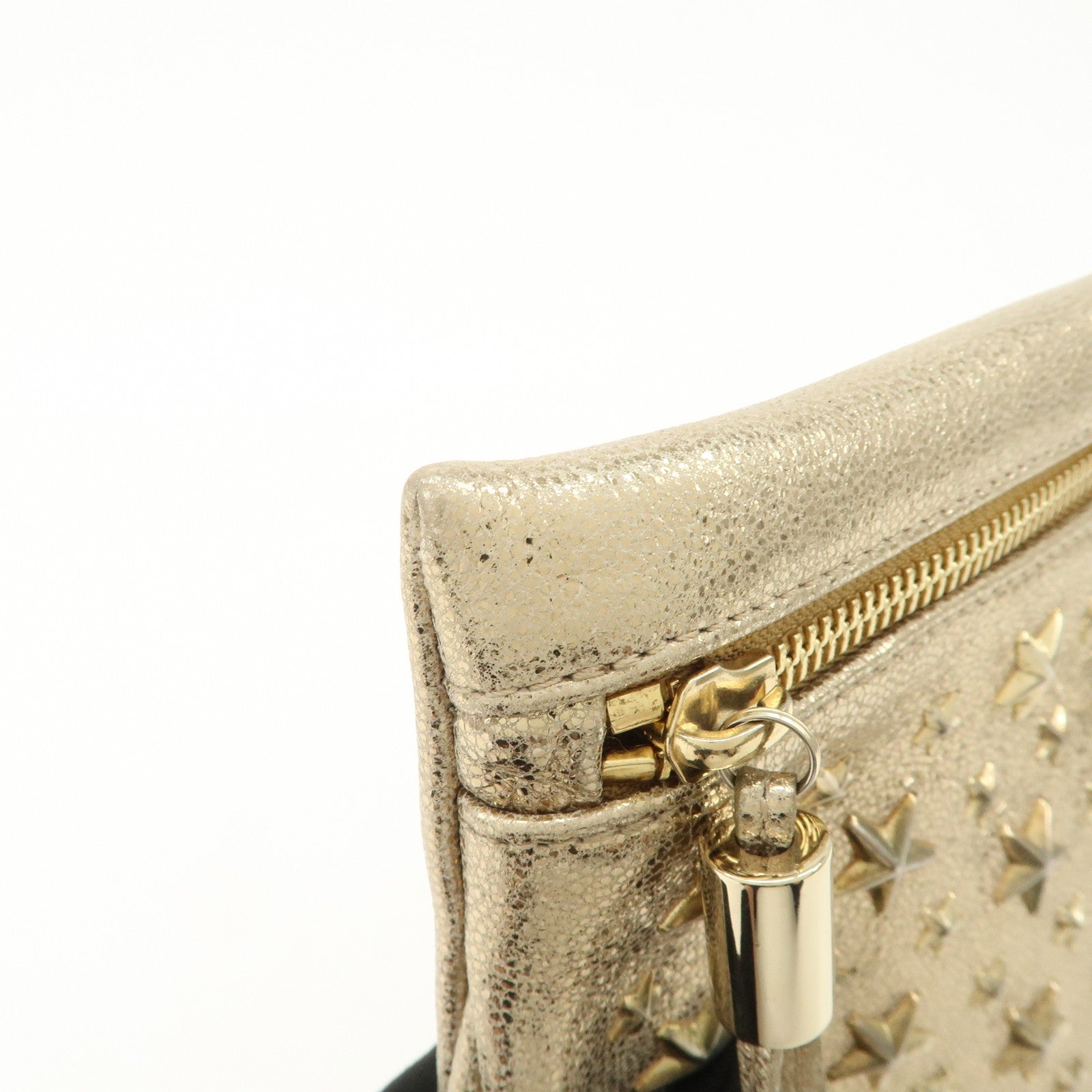 JIMMY CHOO Star Studs Leather Clutch Bag Gold Used