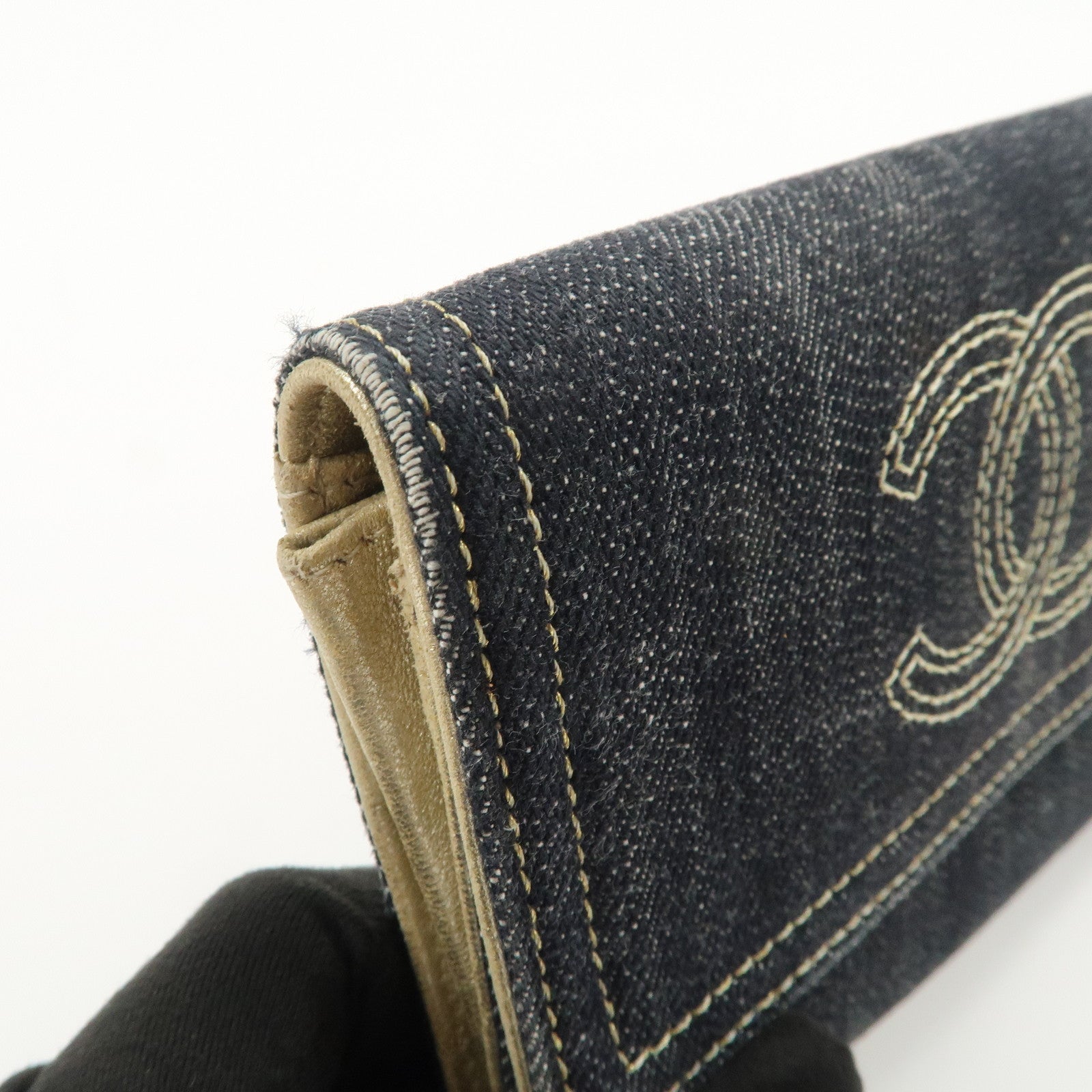 CHANEL COCO Mark Denim Bi-fold Compact Wallet Blue A31991