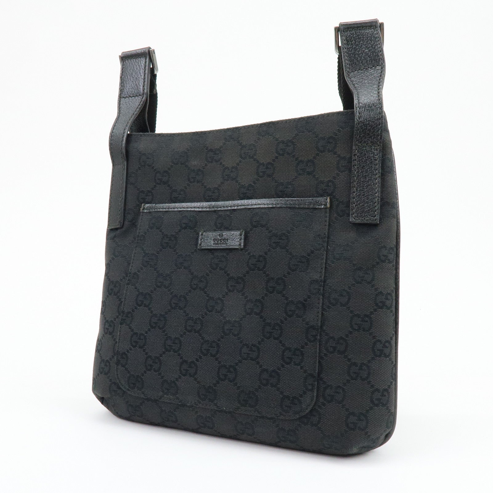 GUCCI GG Canvas Leather Shoulder Crossbody Bag Black 122793