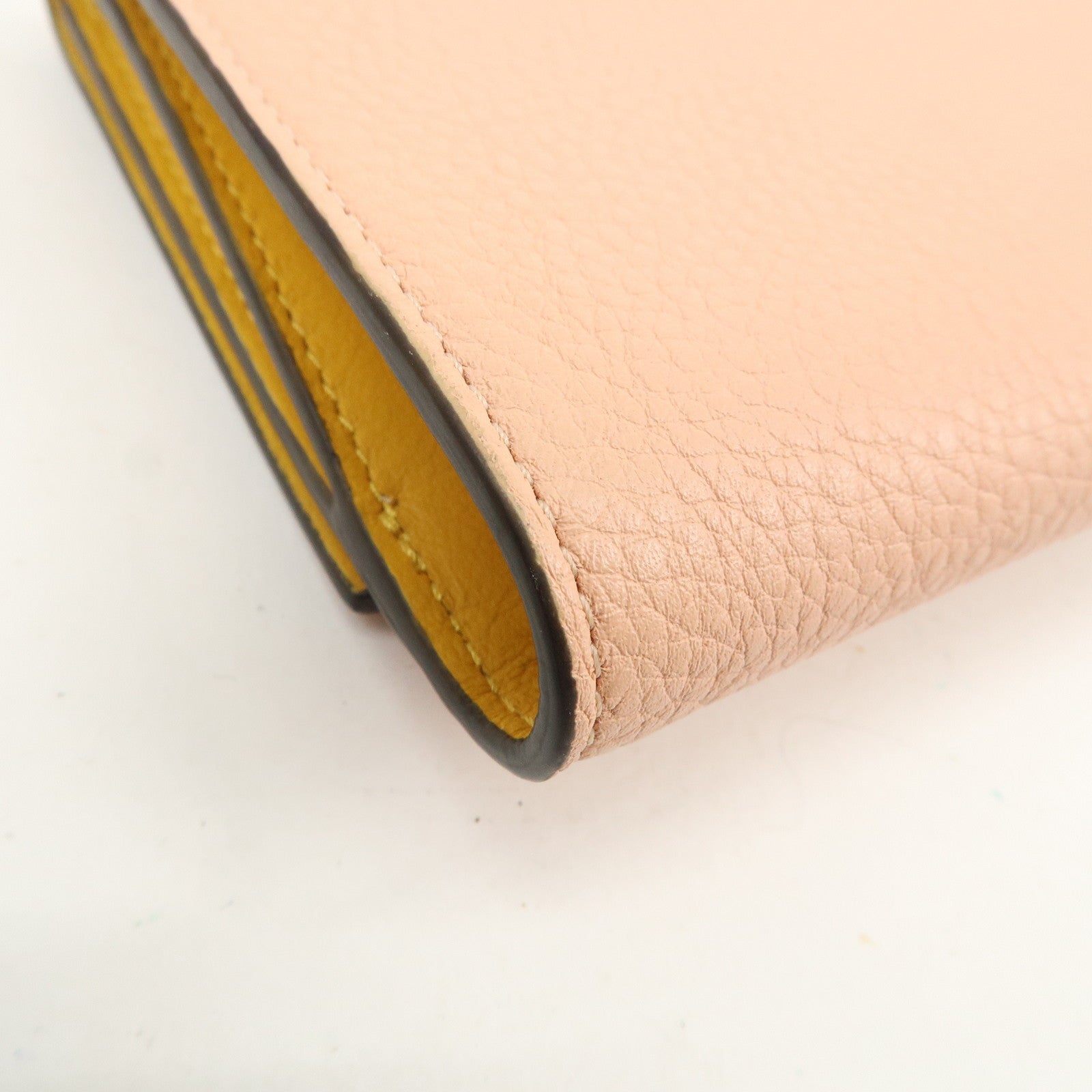 FENDI Peekaboo Leather Bi-fold Compact Wallet Pink Yellow 8M0438