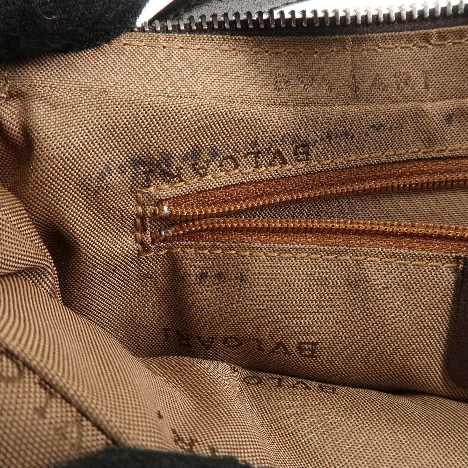 BVLGARI Logo Mania Canvas Leather Shoulder Bag khaki Dark Brown Used