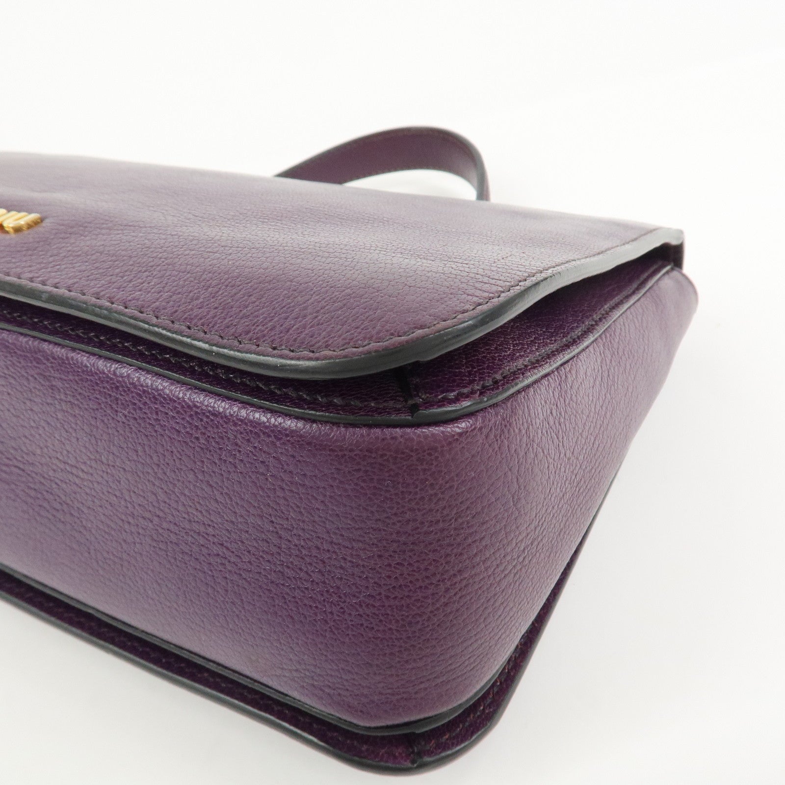 MIU MIU Logo Leather 2Way Shoulder Bag Hand Bag Purple RN0726