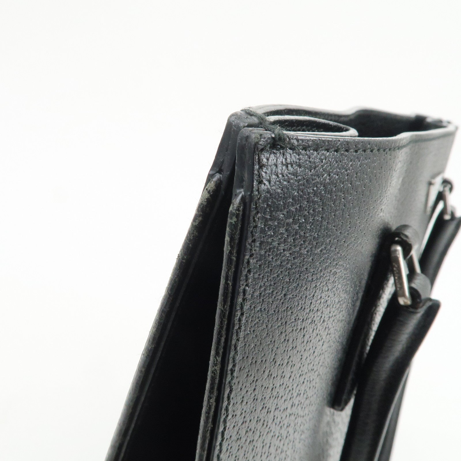 PRADA Triangle Logo Leather Tote Bag Shoulder Bag Black BR0394