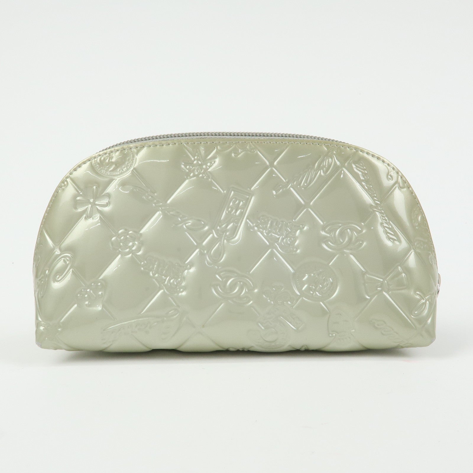 CHANEL Icon Line Patent Leather Cosmetic Pouch Champaign Gold