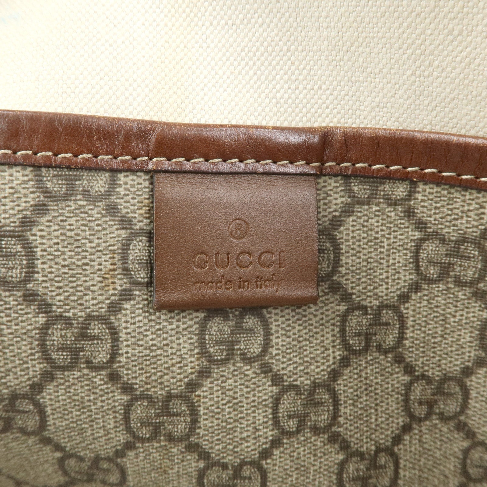 GUCCI GG Supreme Sherry Leather Tote Bag Beige Brown 211134