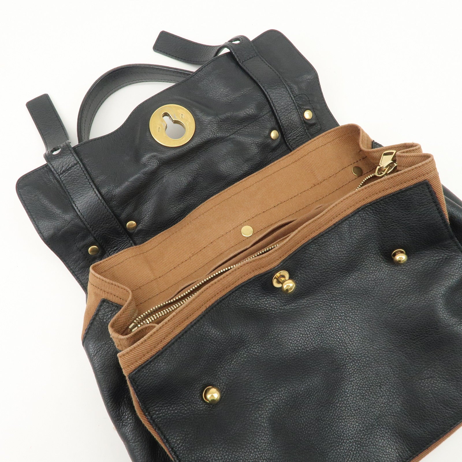 SAINT LAURENT Leather Shoulder Bag Black Brown Gold HDW 229680