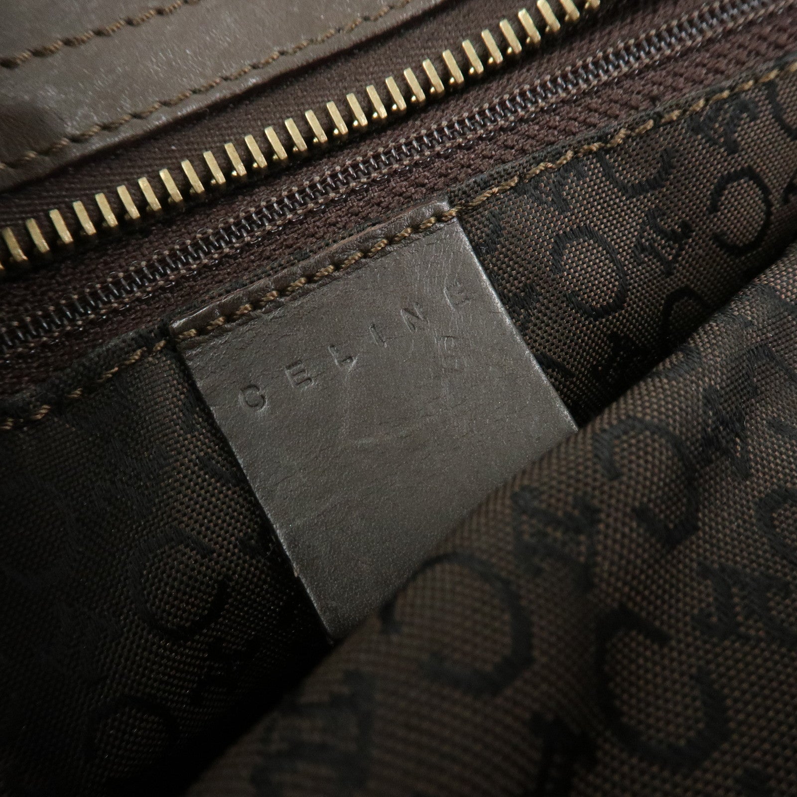 CELINE C Macadam Canvas Leather Hand Bag Brown