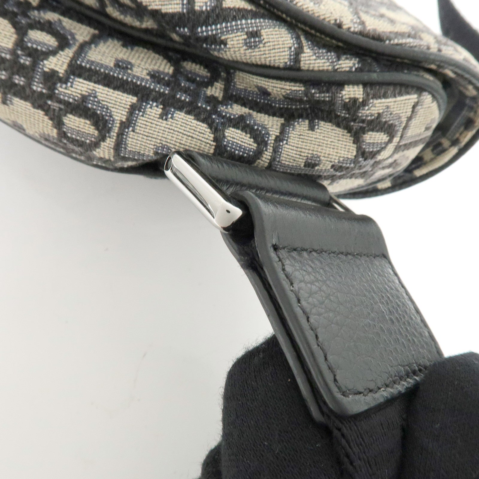 Christian Dior Saddle Oblique Canvas Leather Waist Bag Black Beige