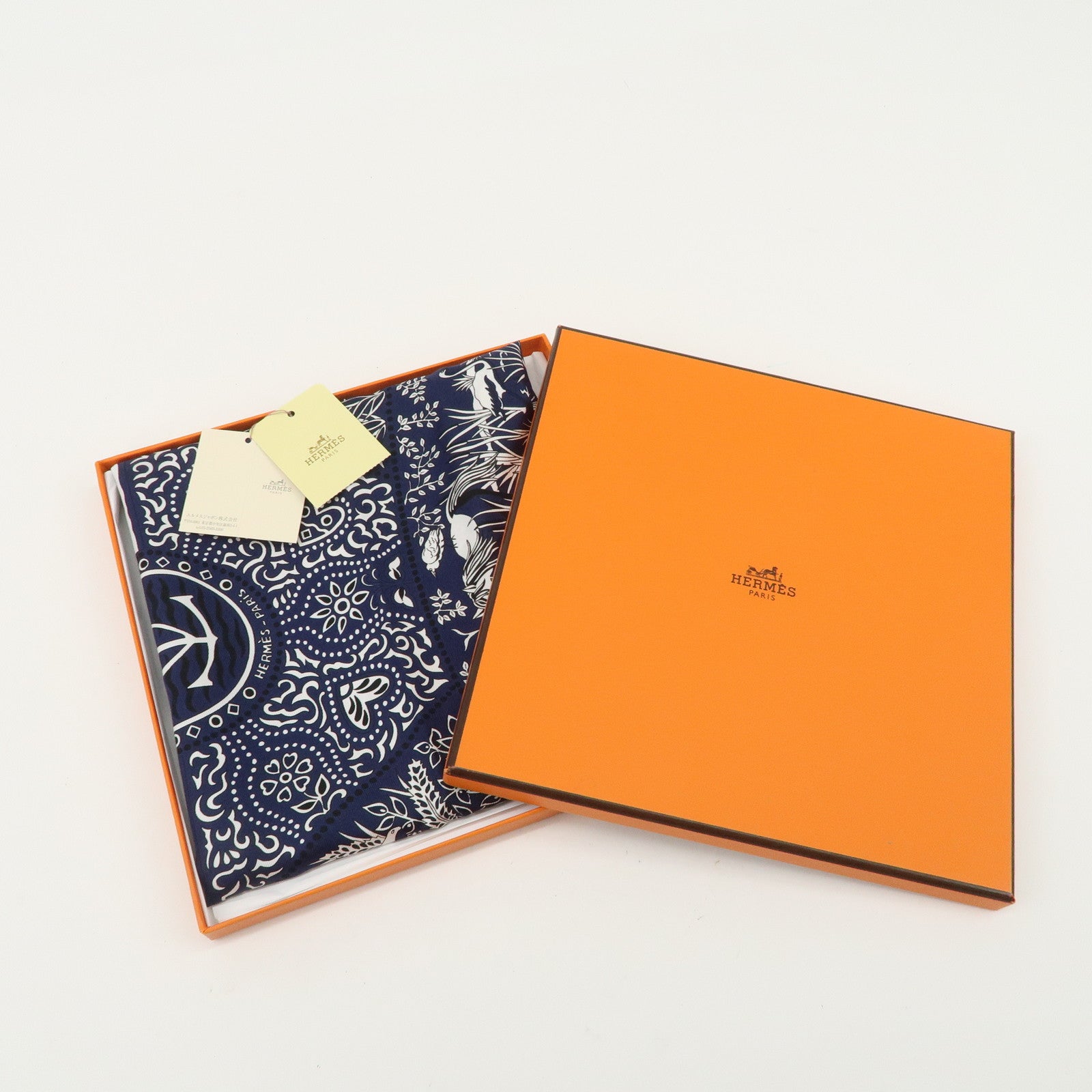 HERMES Carre 55 Silk 100% Scarf Entre Ciel et mer Navy Used
