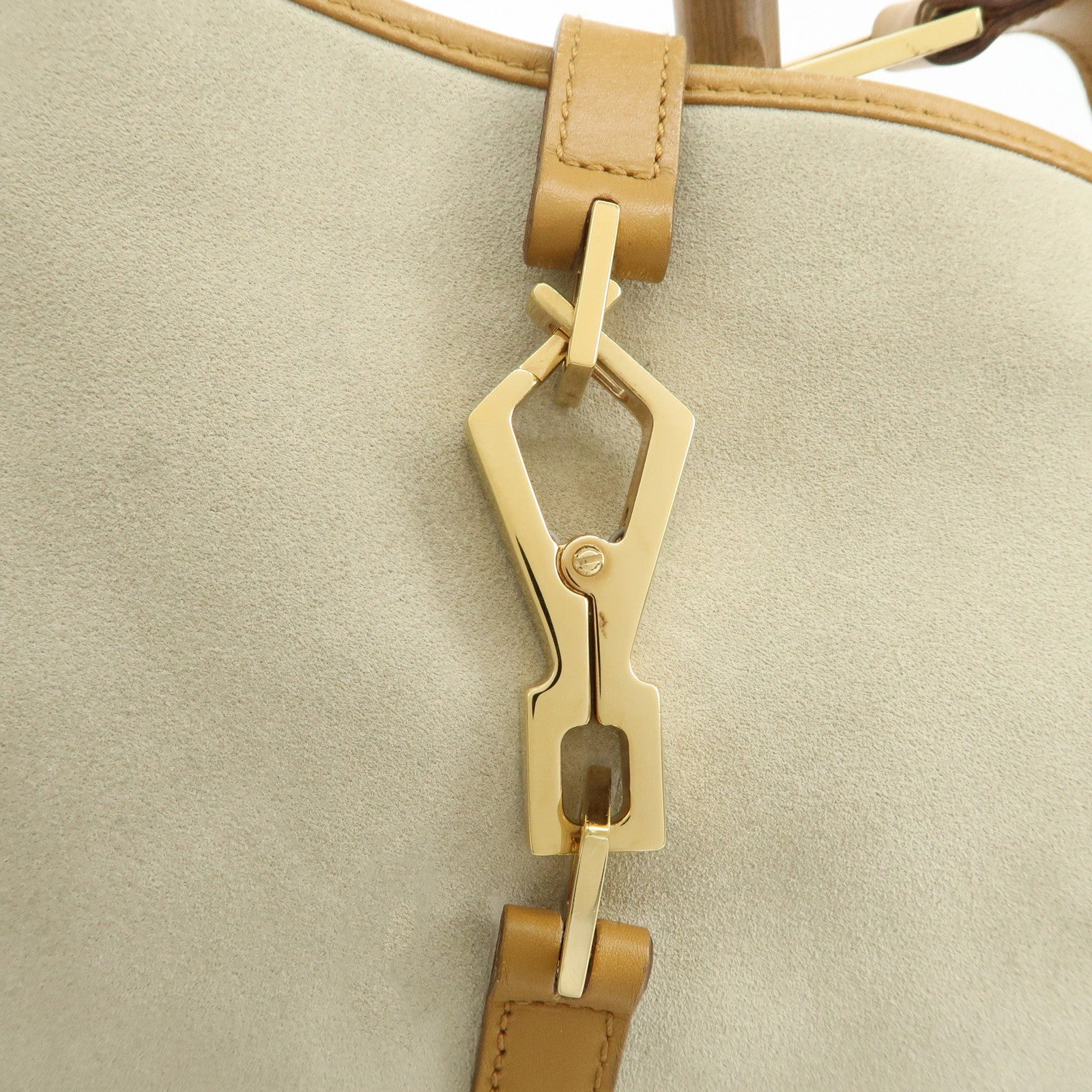 GUCCI Bamboo Suede Leather Shoulder Bag Gray Brown 001.4060 Used