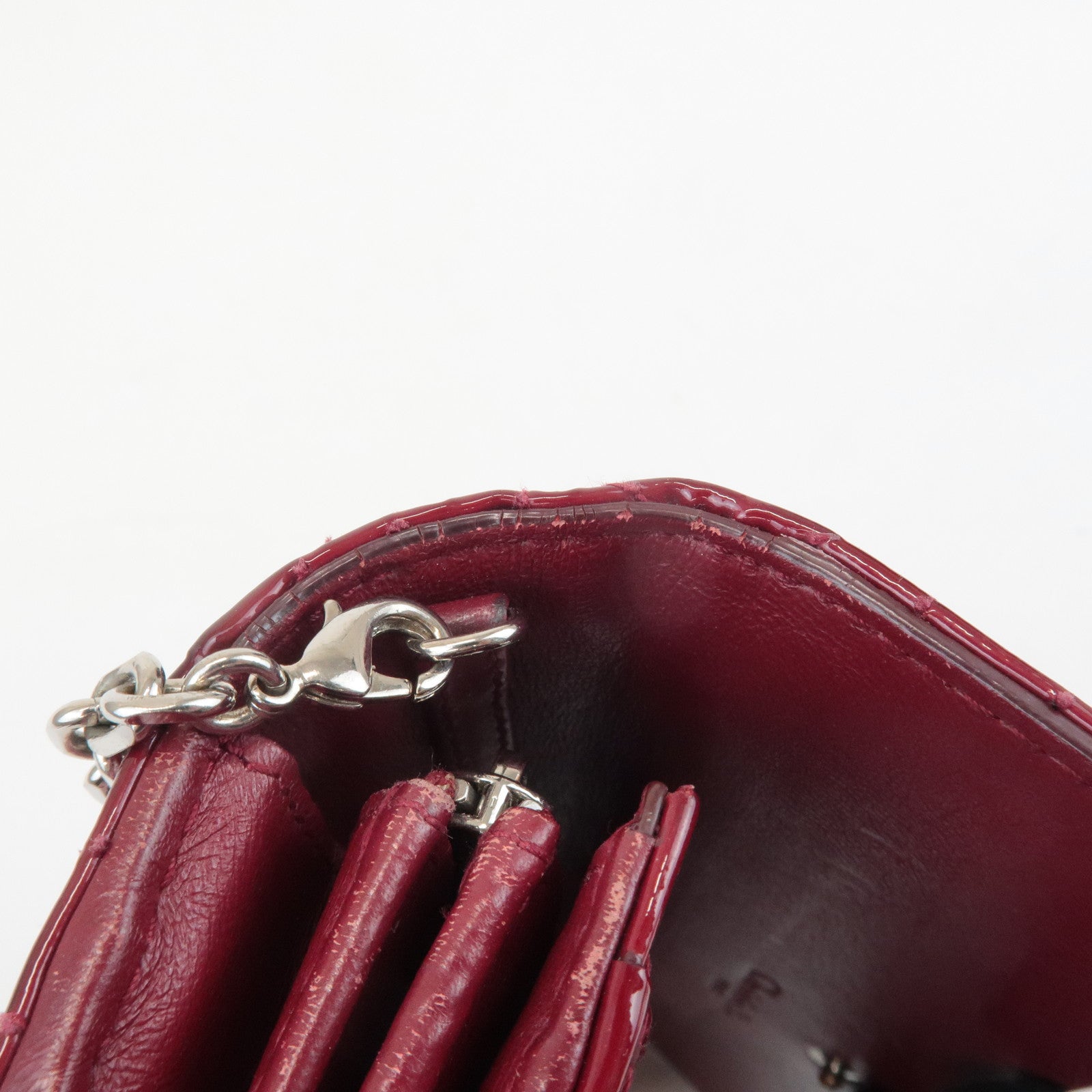 Christian Dior Lady Dior Cannage Patent Leather Chain Wallet Used