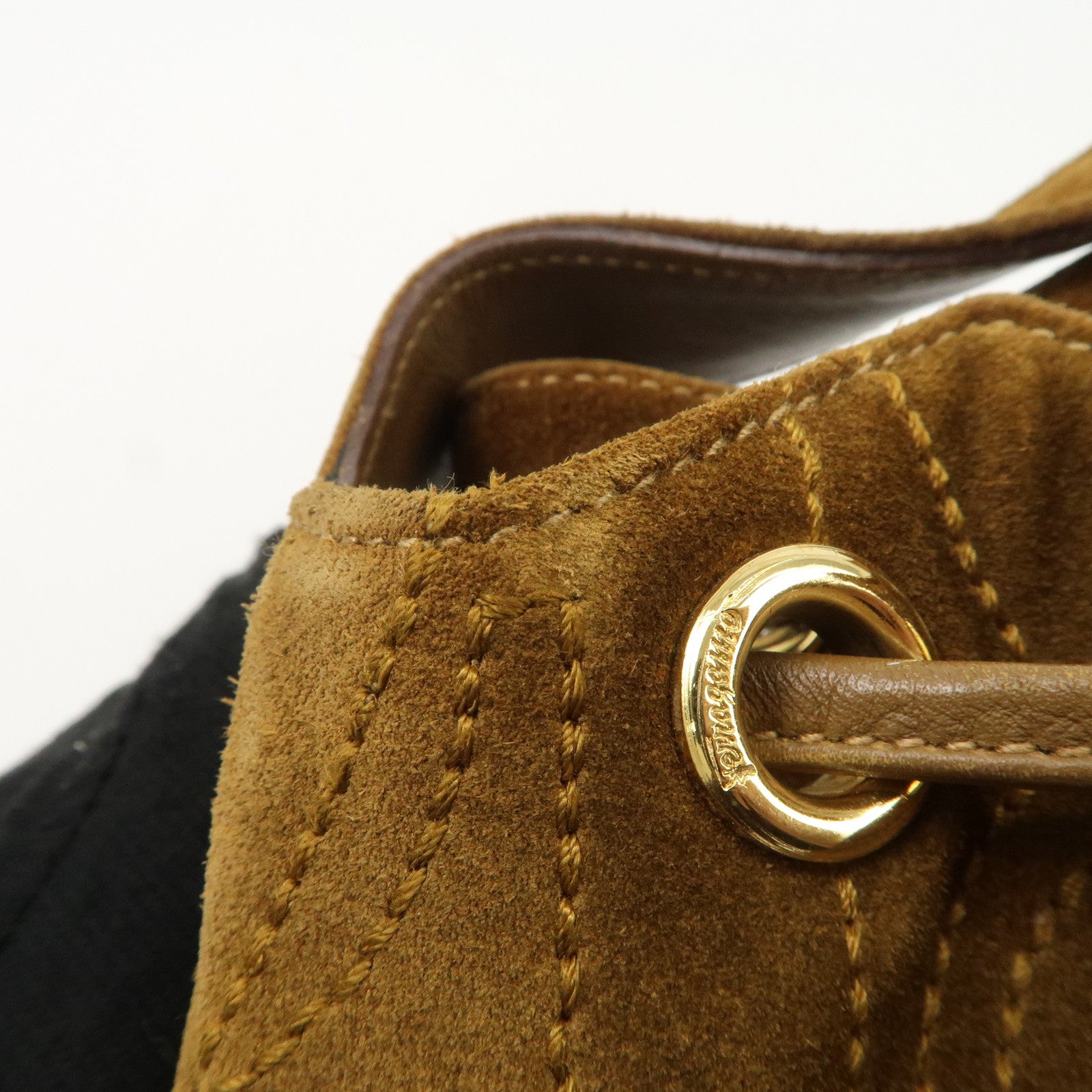Salvatore Ferragamo Suede Hand Bag Stitch Brown BZ-21 5699 Used