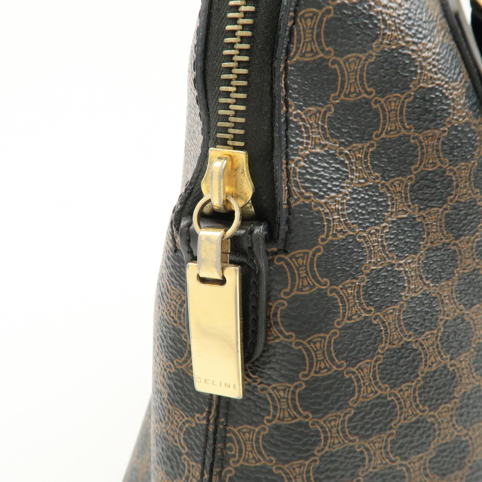 CELINE Macadam PVC Leather Hand Bag Black Brown Gold HDW Used