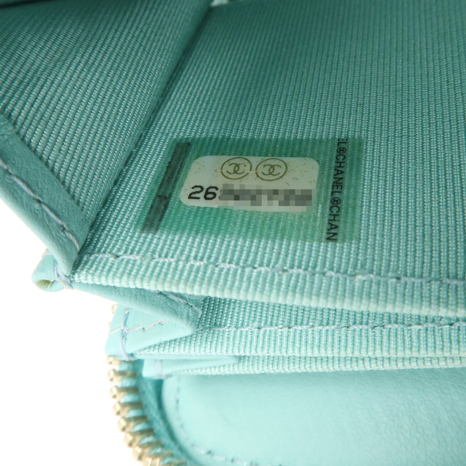 CHANEL Matelasse Caviar Skin Round Zipper Card Case Blue Used