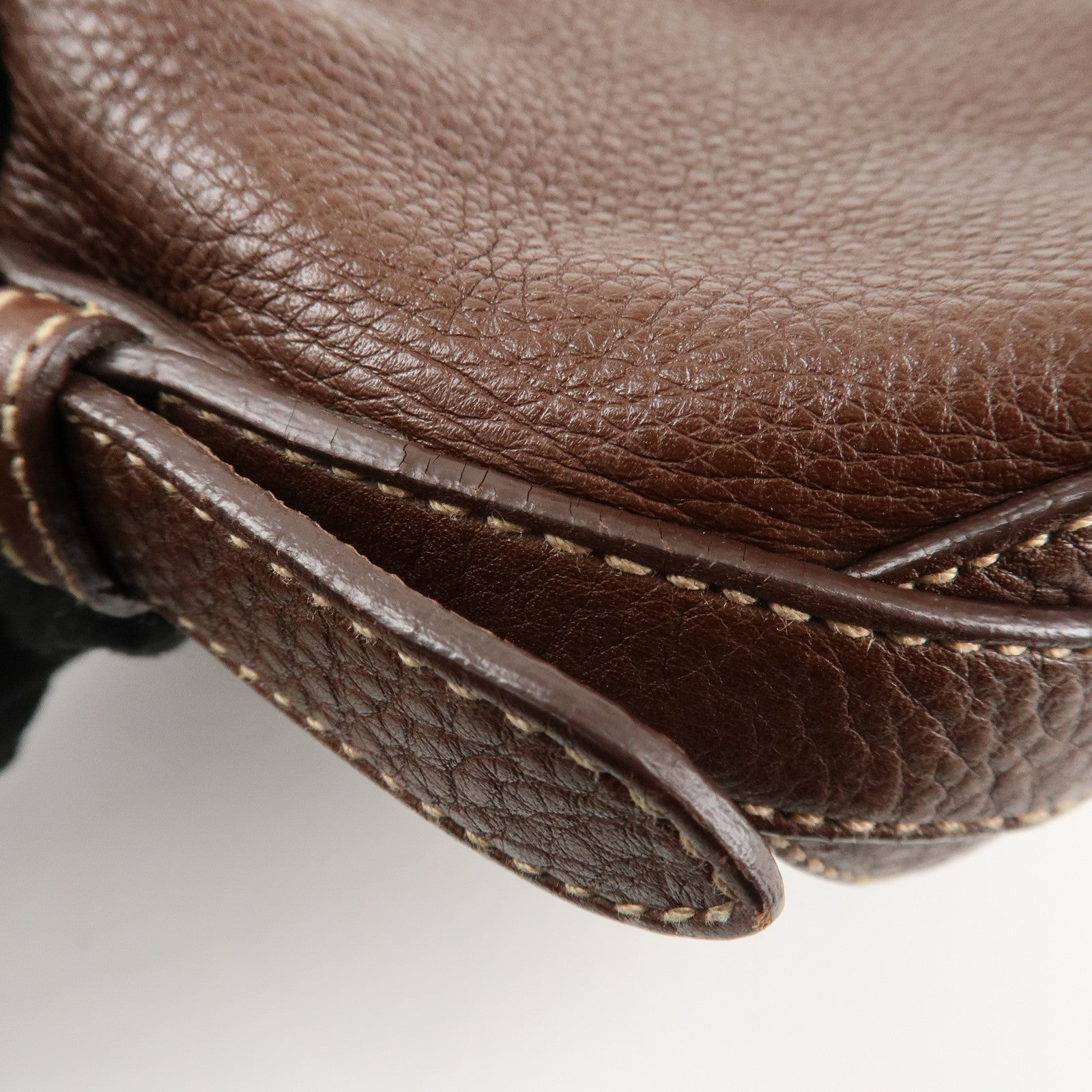 PRADA Leather Shoulder Bag Brown BR3408 Used