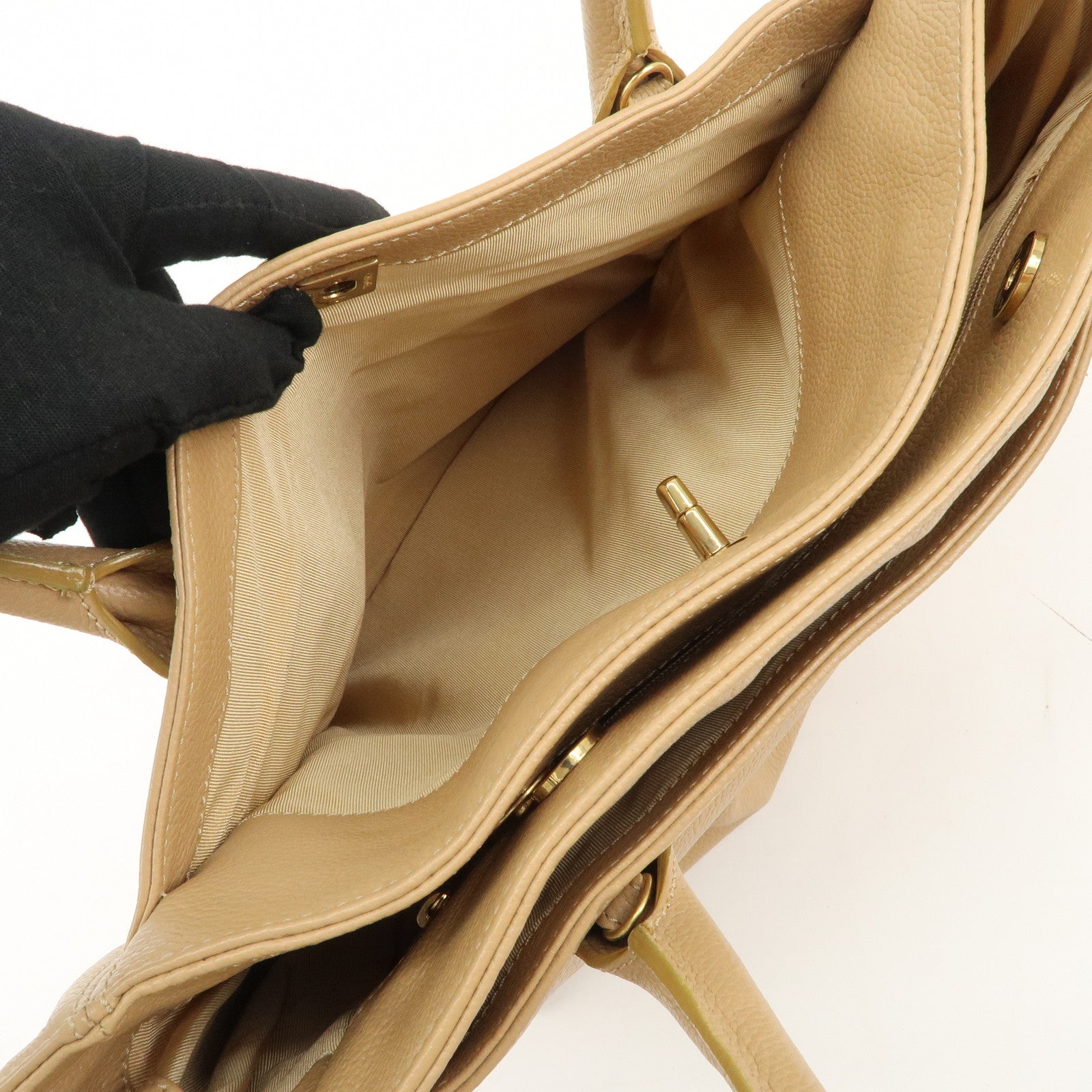 CHANEL COCO Mark Leather Executive Tote Bag Shoulder Bag Beige Used