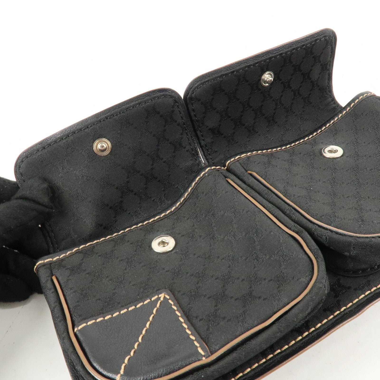 CELINE Macadam Canvas Leather Waist Bag Cross Body Bag Black Used
