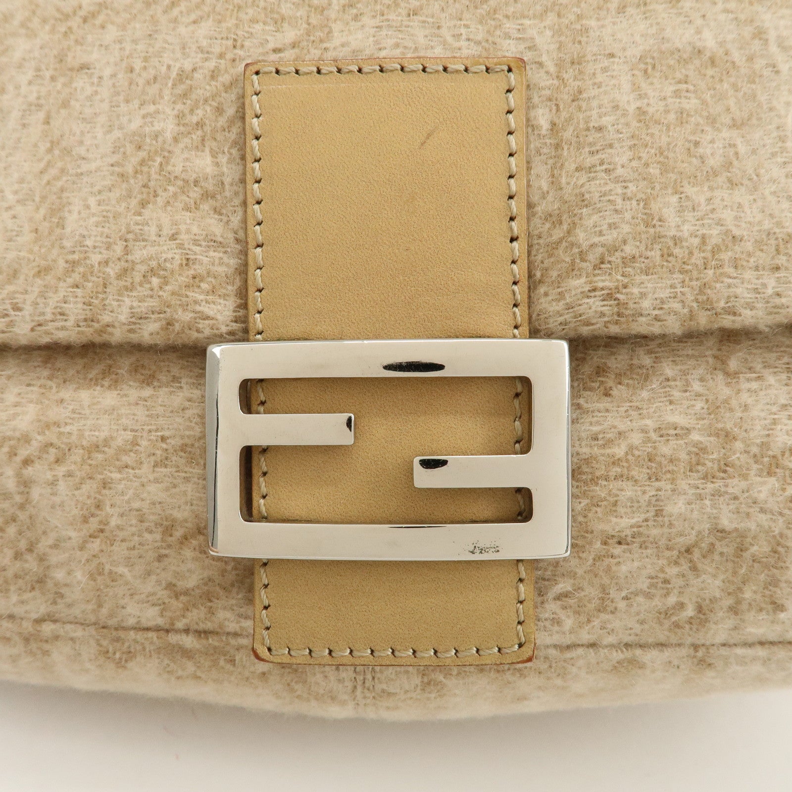 FENDI Mamma Baguette Zucca Wool Leather Shoulder Bag 26325 Used