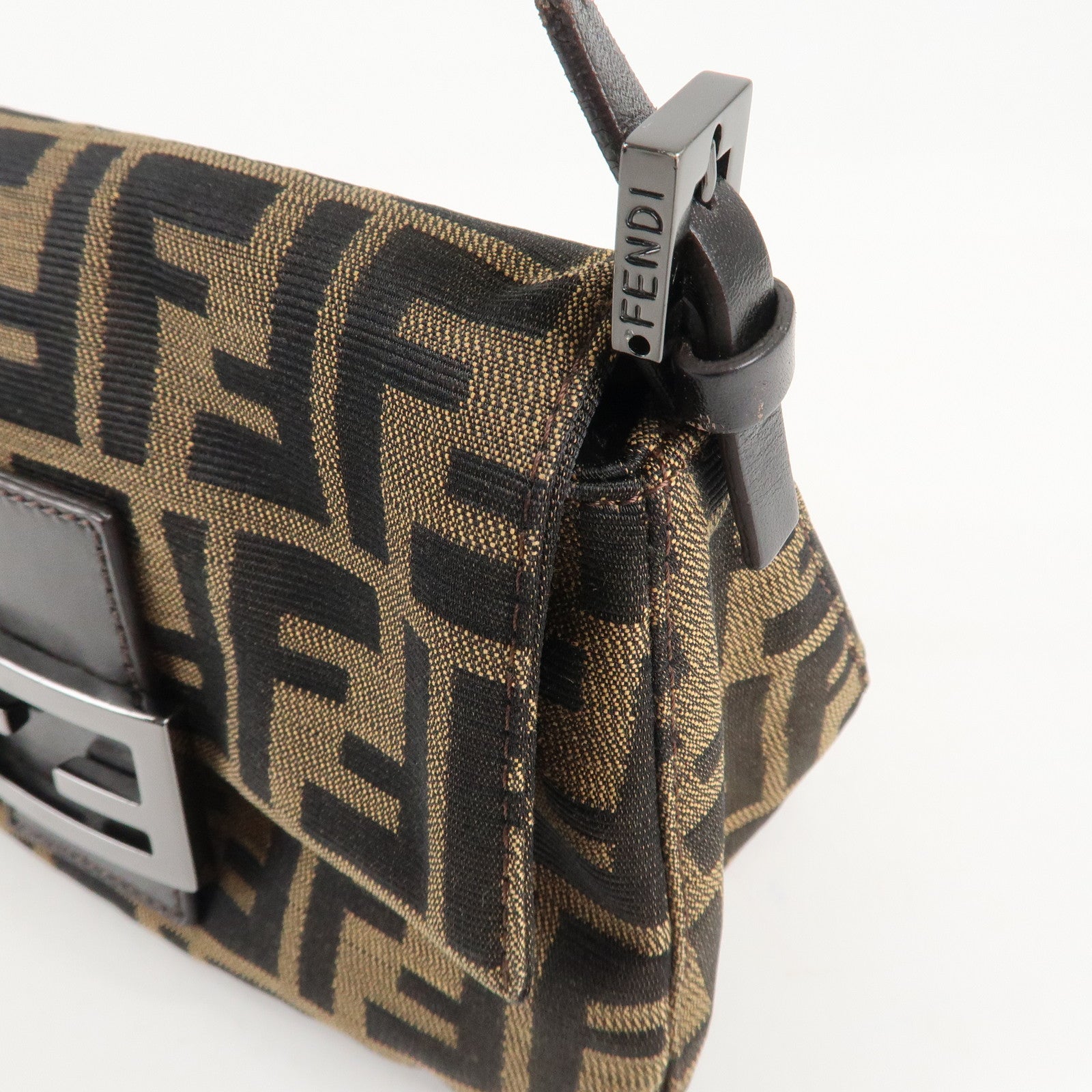 FENDI Mini Mamma Baguette Zucca Shoulder Bag Black Brown 8BR180 Used