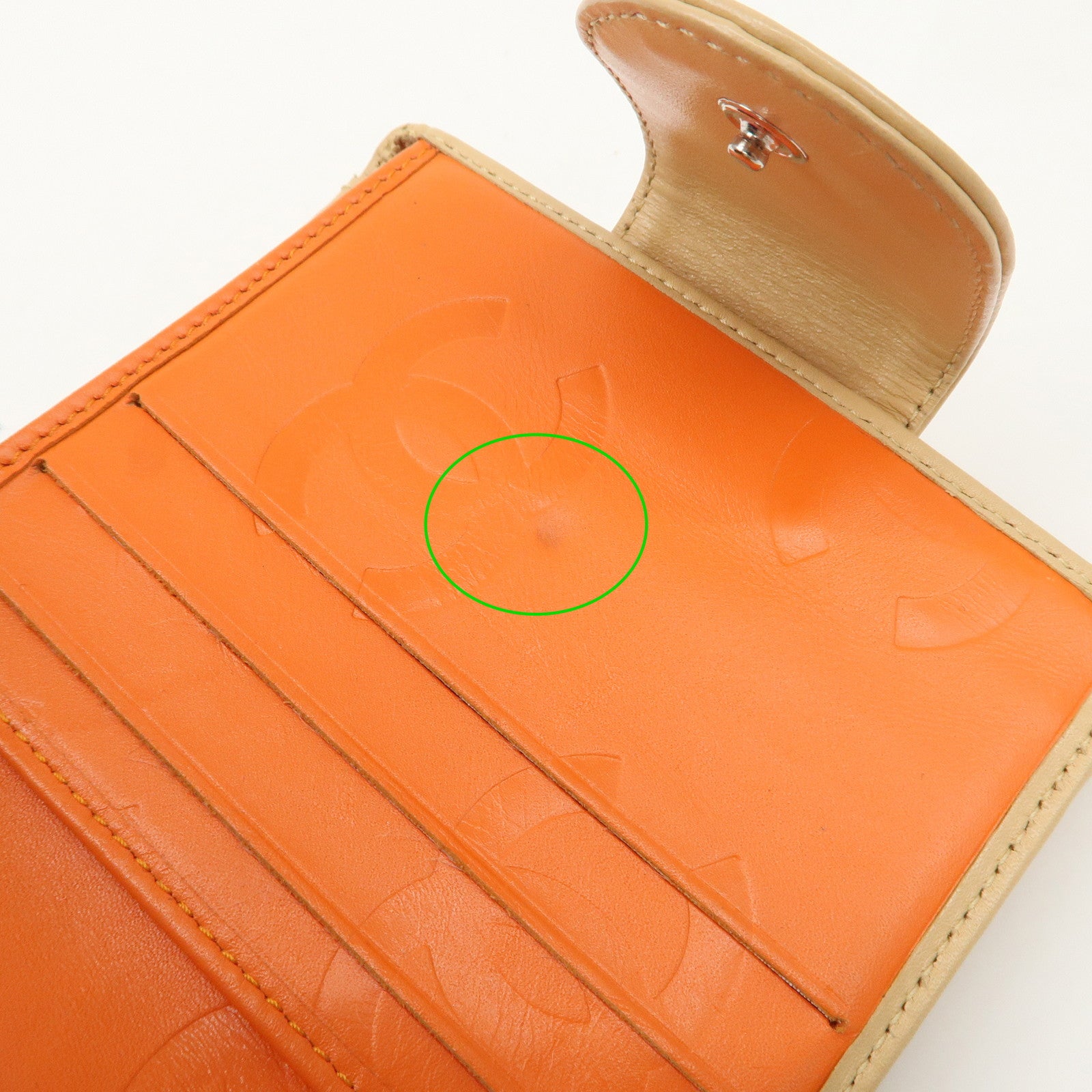 CHANEL Cambon Line Patent Leather Bi-fold Wallet Beige A26720 Used