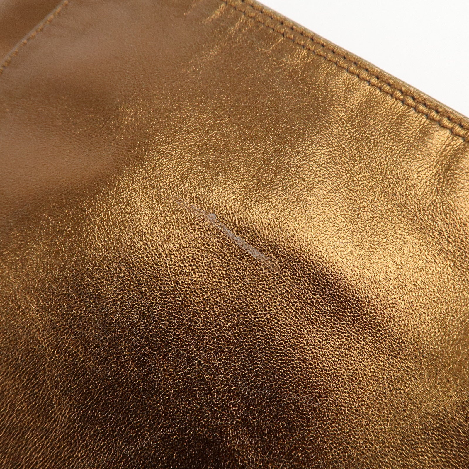 CHANEL Leather Logo Shoulder Bag Hand Bag Gold Used