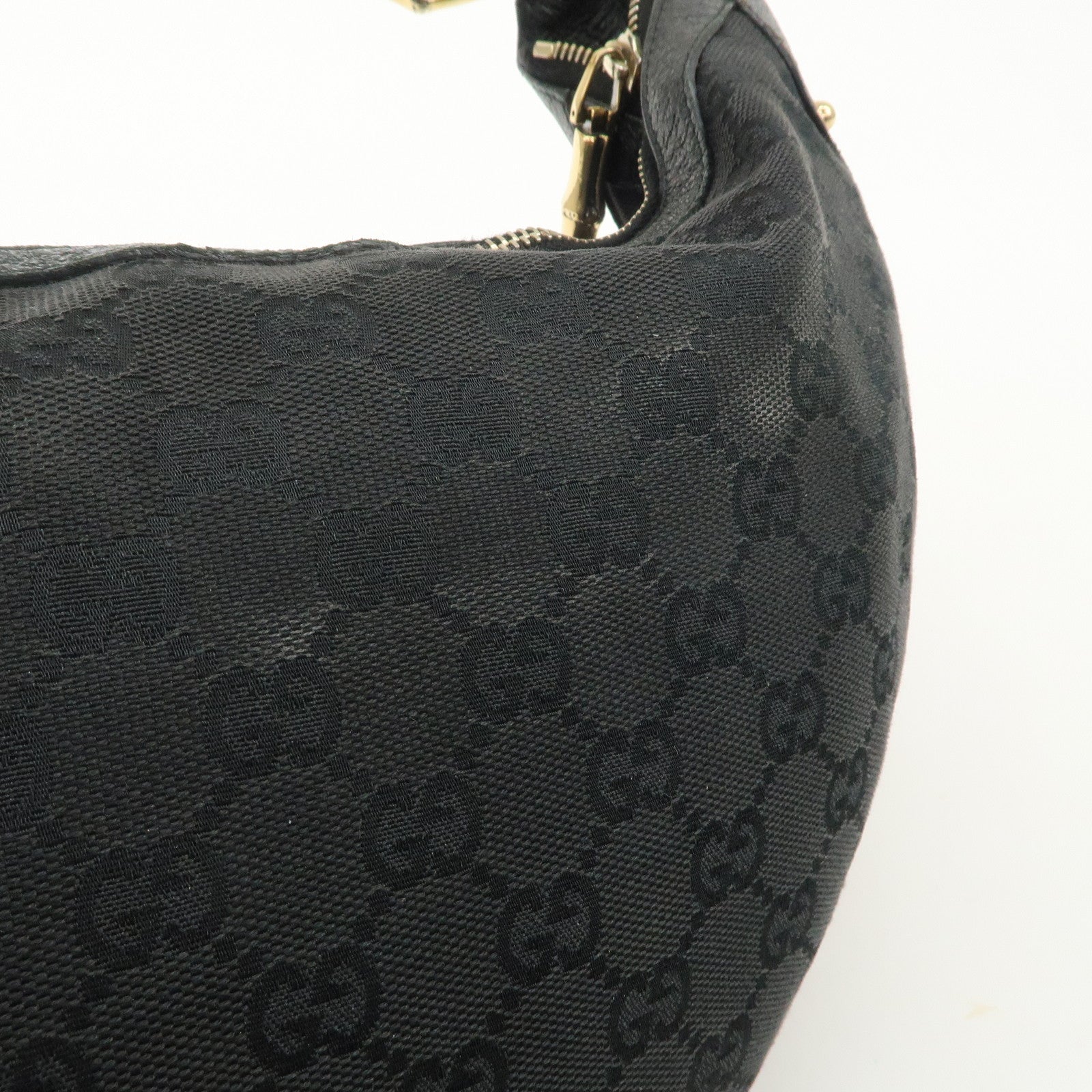GUCCI Bamboo Sherry GG Canvas Leather Shoulder Bag Black 131036 Used