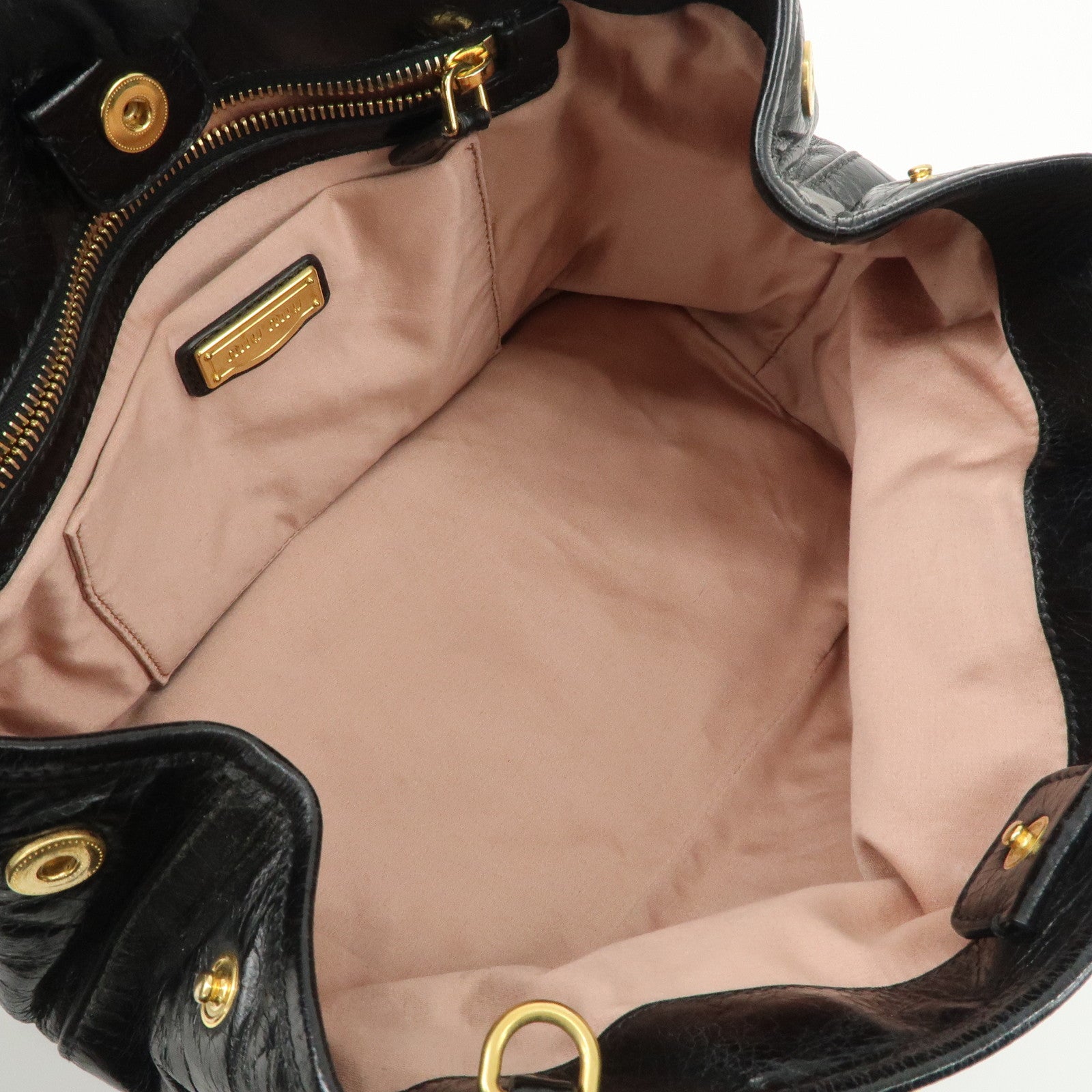 MIU MIU Leather 2Way Bag Hand Bag Shoulder Bag Black RN0685 Used