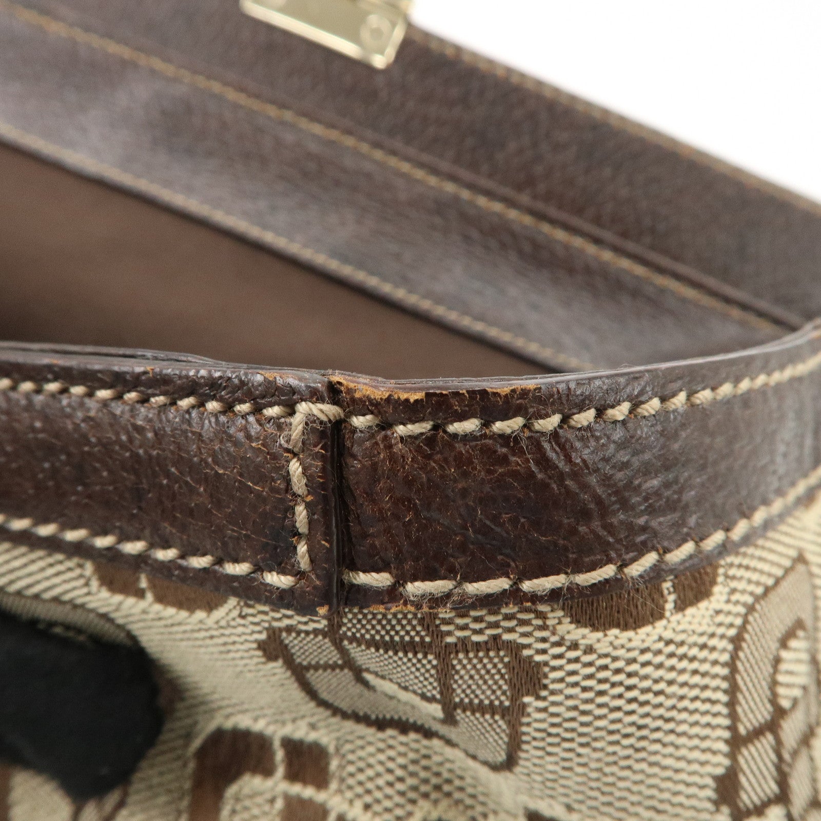 GUCCI Sherry Canvas Leather Doctor's Bag Hand Bag Beige 146002 Used