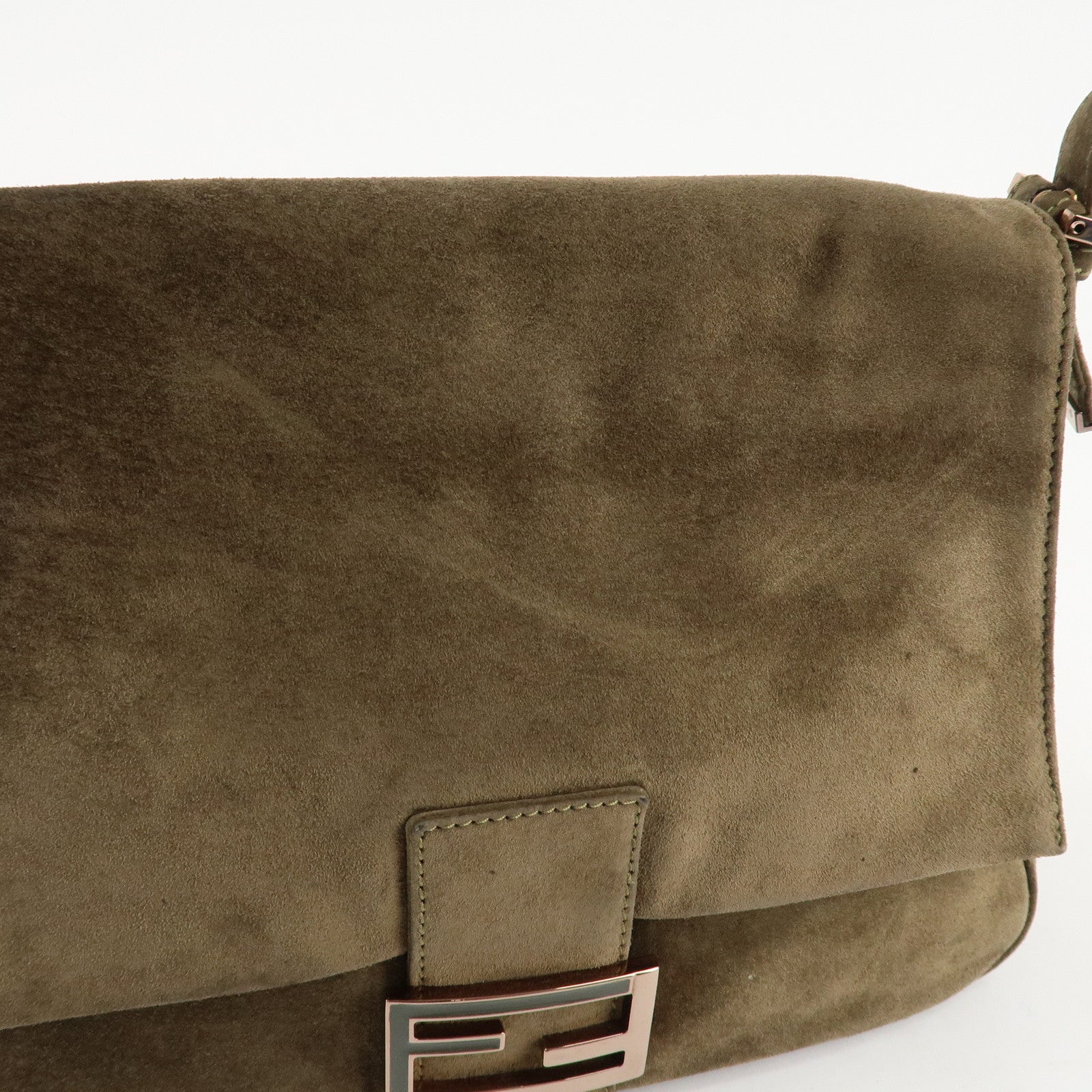 FENDI Mamma Baguette Suede Shoulder Bag Khaki 8BR001 Used