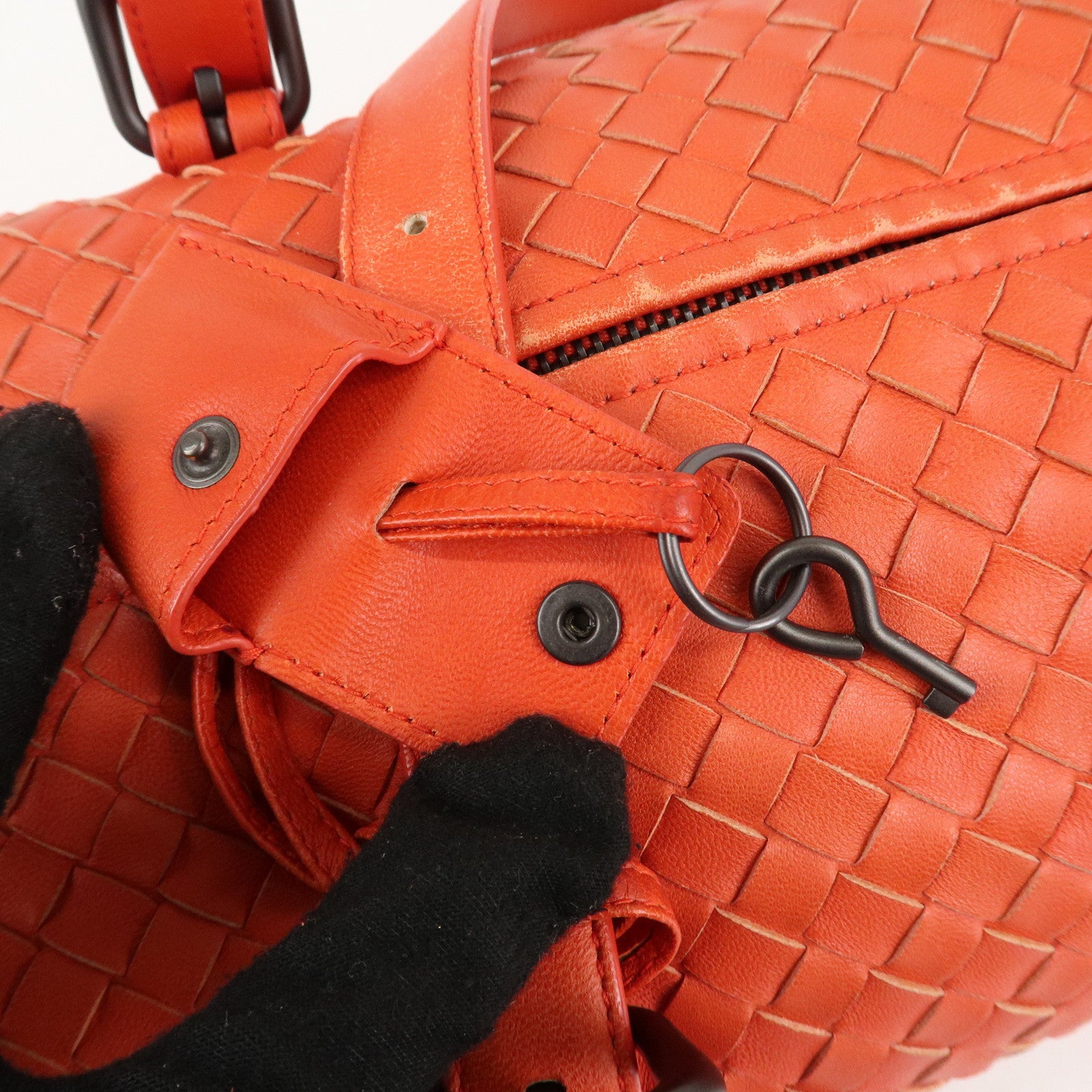 BOTTEGA VENETA Intrecciato Leather Boston Montaigne Bag Orange Used