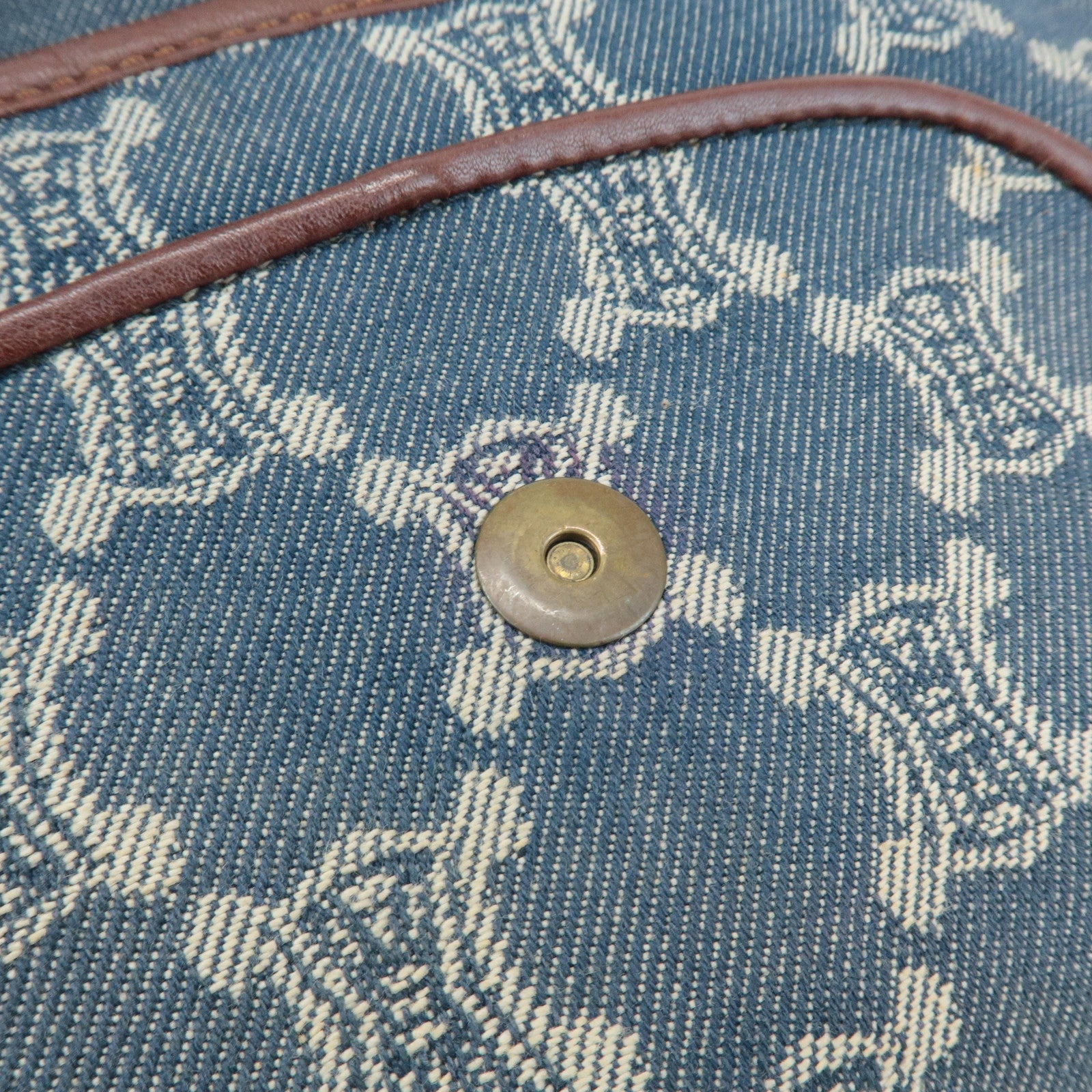 CELINE Macadam Denim Leather Shoulder Bag Blue Brown Used