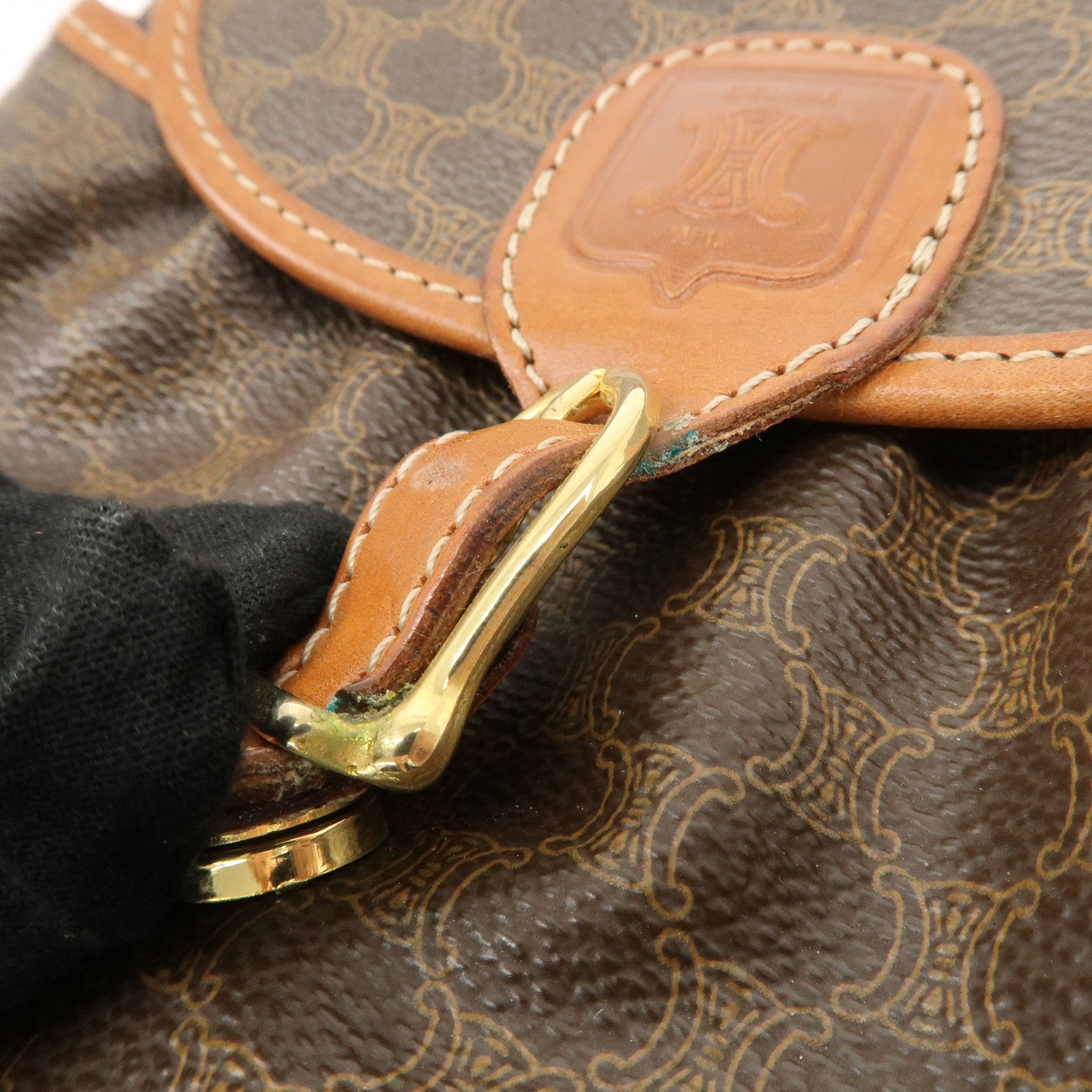 CELINE Macadam PVC Leather Shoulder Bag Brown Used