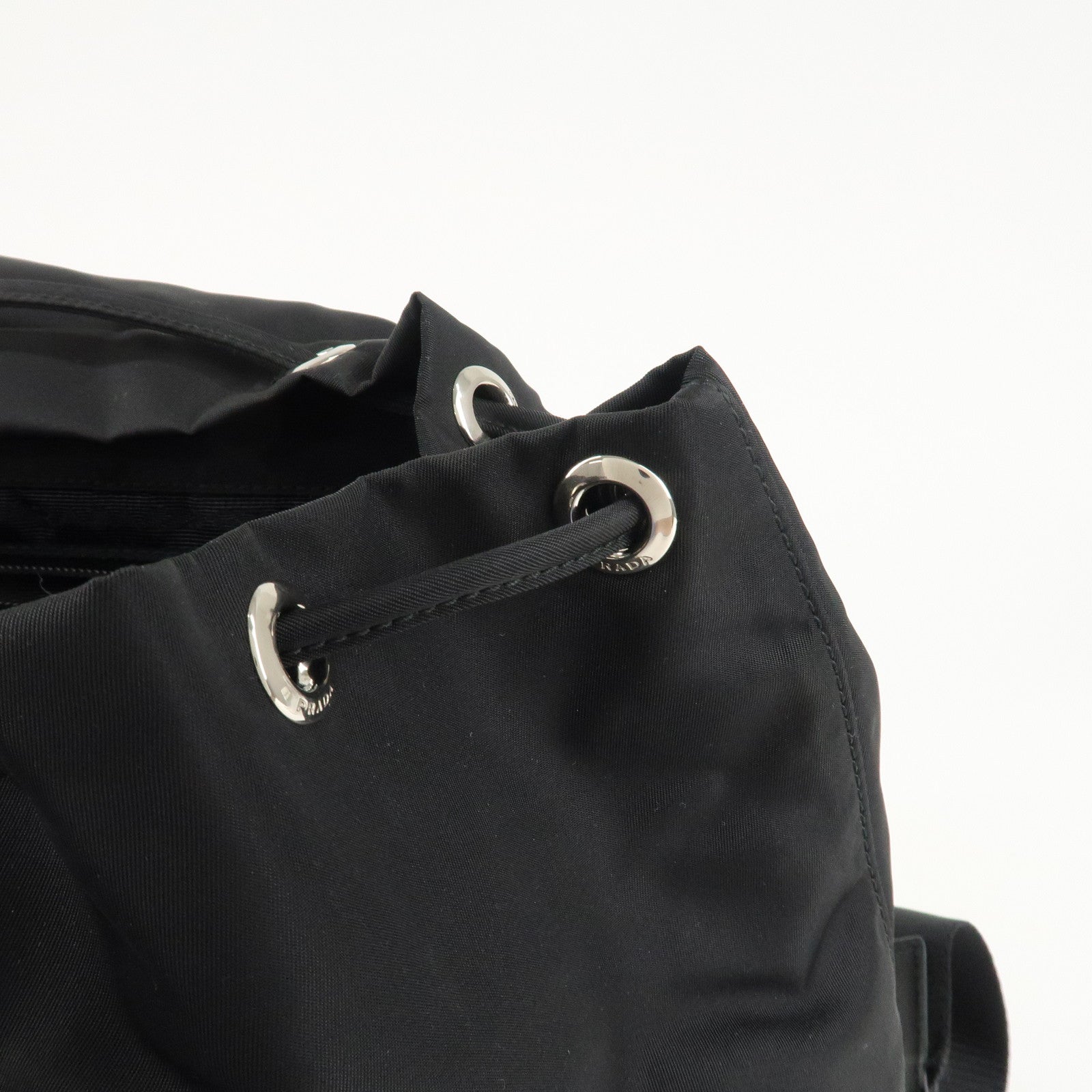 PRADA Logo Nylon Leather Back Pack Ruck Sack NERO Black BZ2811 Used