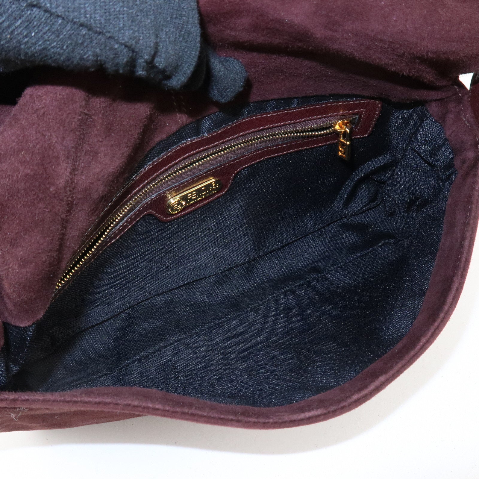 FENDI Suede Leather Shoulder Bag Dark Brown 26424 Used