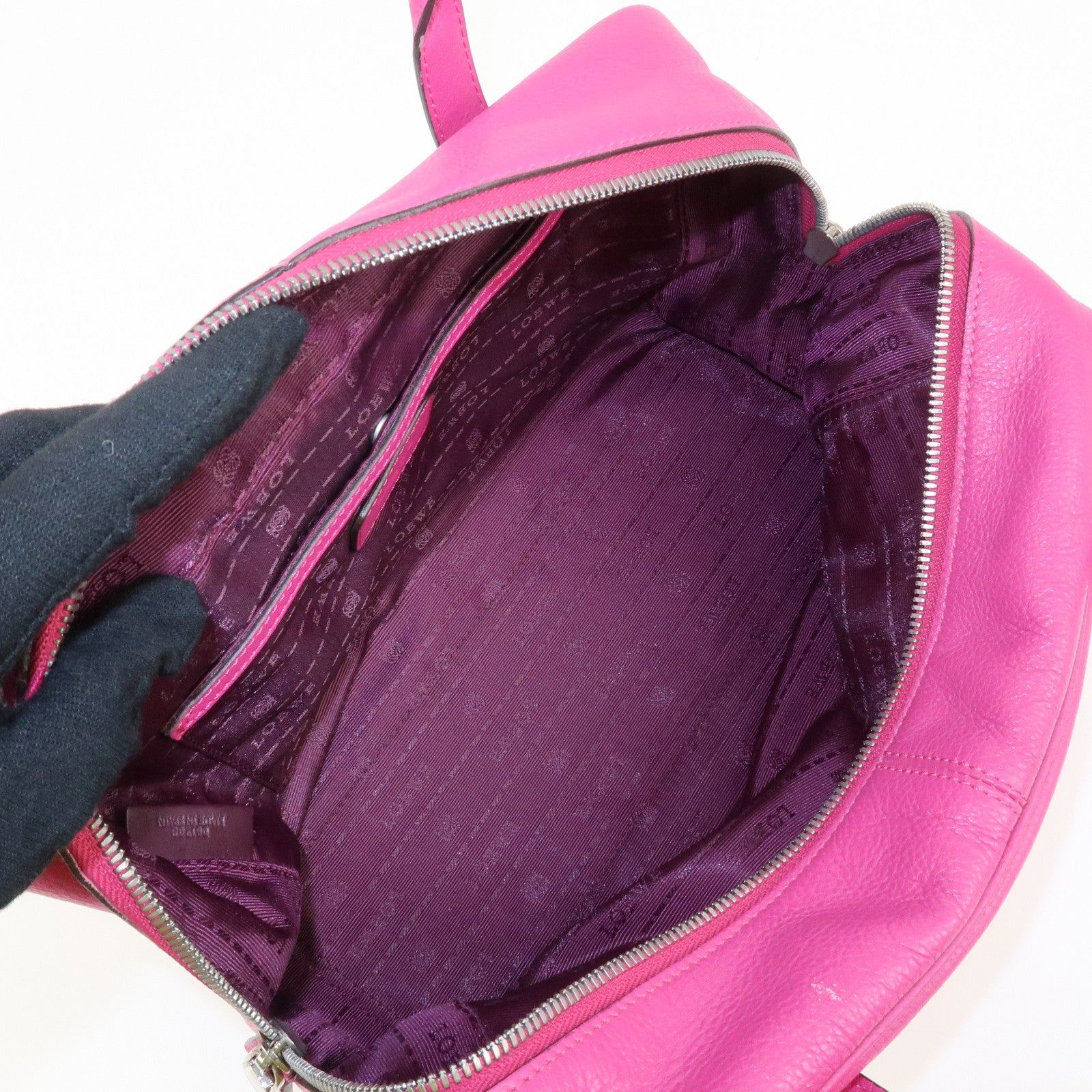 LOEWE Leather Herritage Mini Boston Bag Hand Bag Pink Used