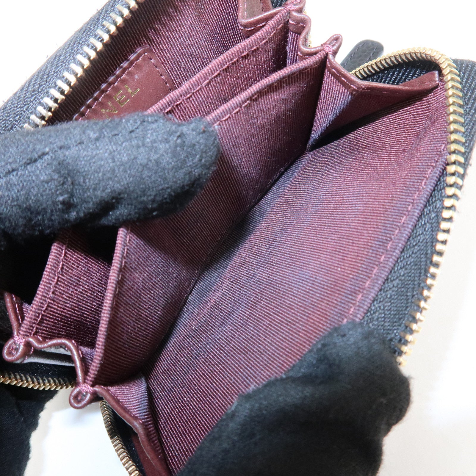 CHANEL Matelasse Caviar Skin Zipper Around Coin Case Black AP0216 Used