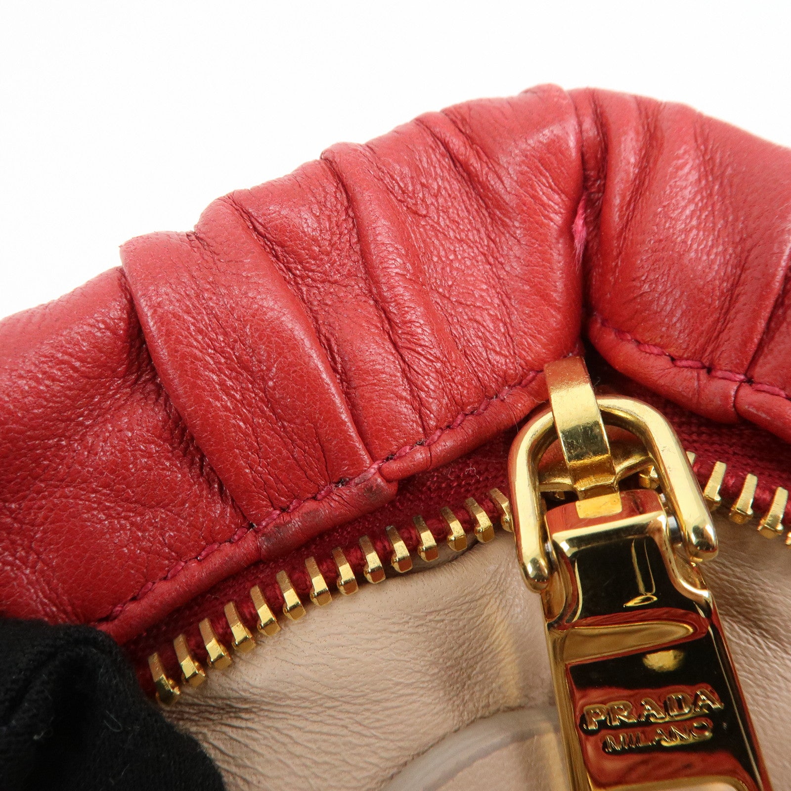 PRADA Leather Clutch Bag Red Used
