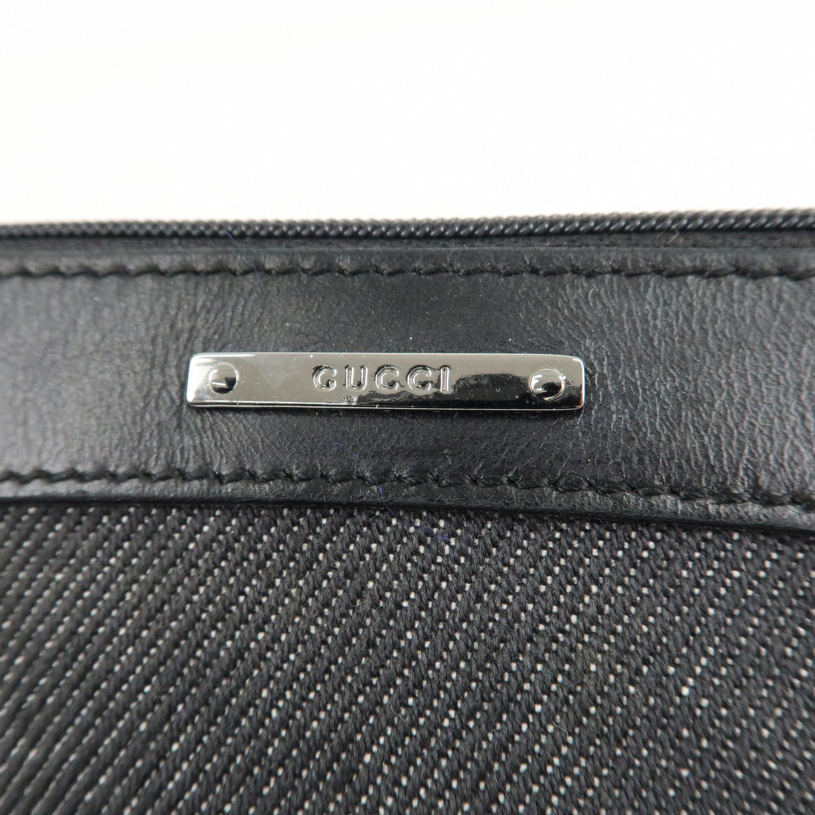 GUCCI Sherry Canvas Leather Accessory Pouch Hand Bag Black 92820 Used