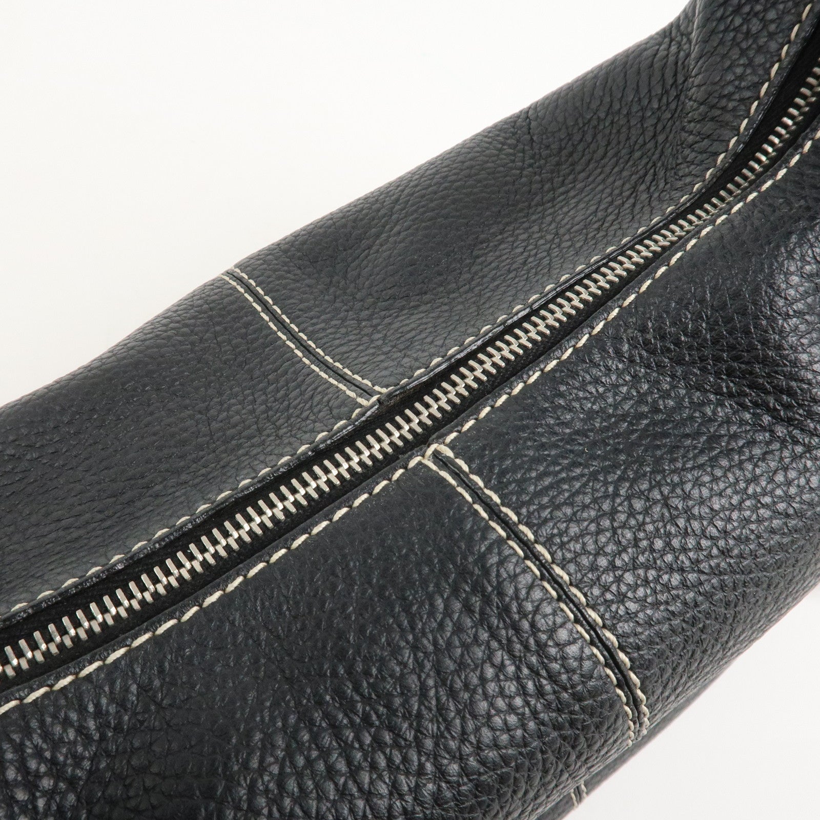 TOD'S Leather Shoulder Bag Hand Bag Black Silver Hardware Used