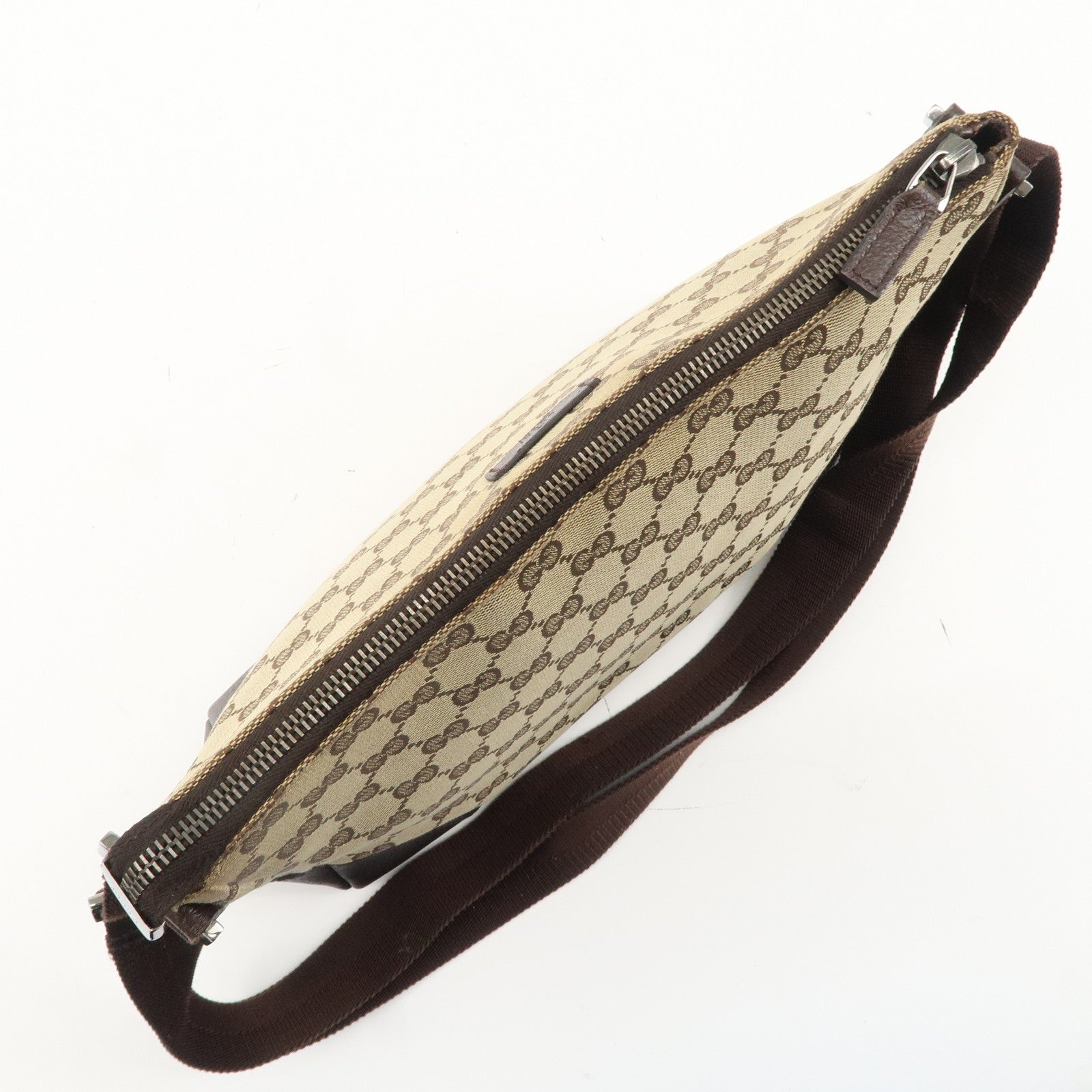 GUCCI GG Canvas Leather Shoulder Bag Beige Brown 114273 Used