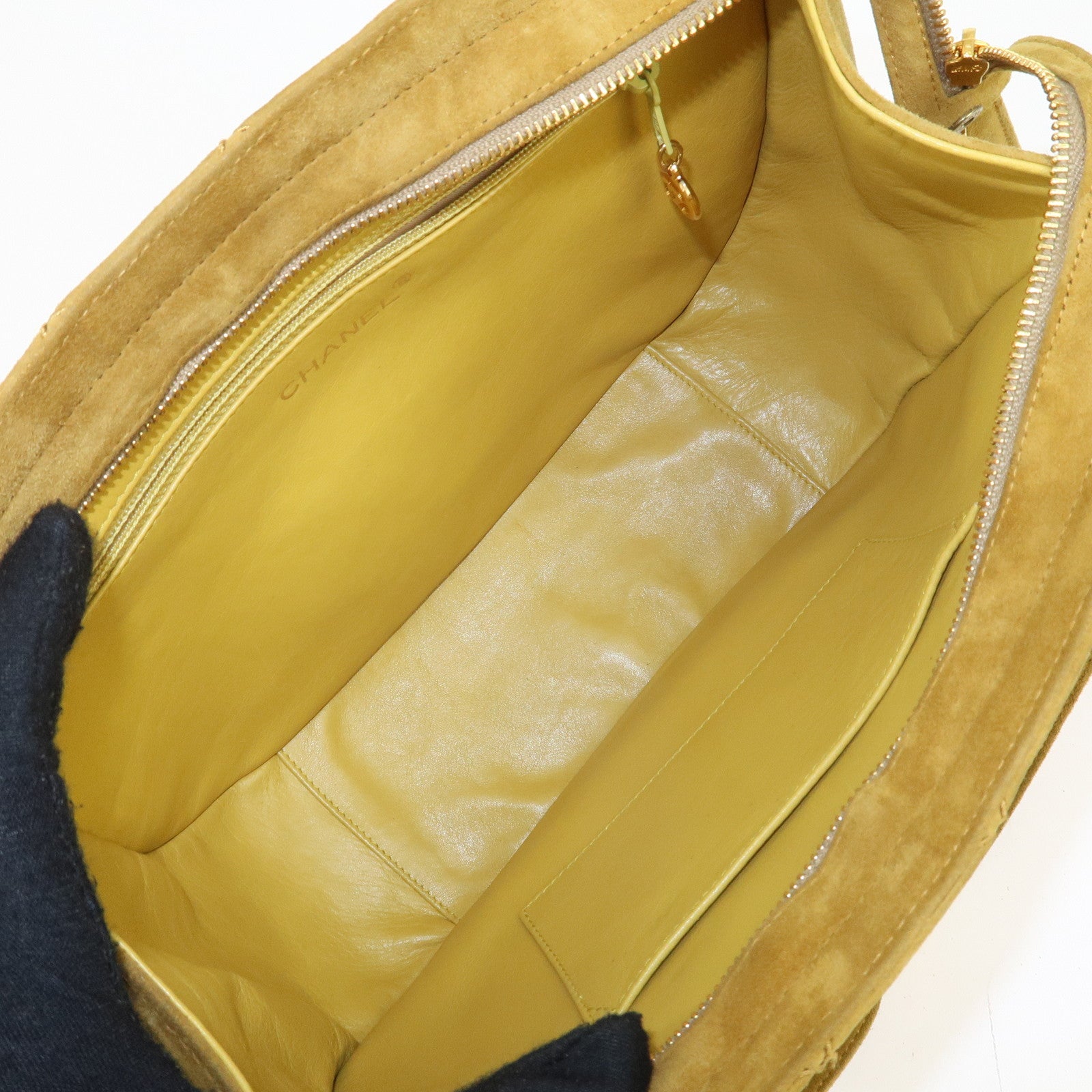CHANEL Suede Shoulder Bag Hand Bag Mustard Gold Hardware Used