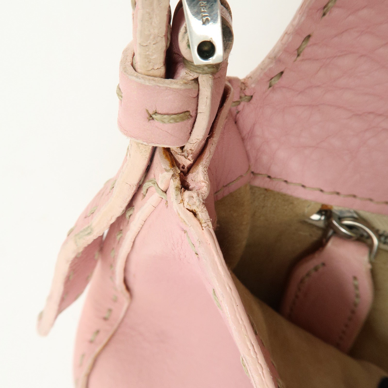 FENDI Selleria Mamma Baguette Leather Shoulder Bag Pink 8BR101 Used