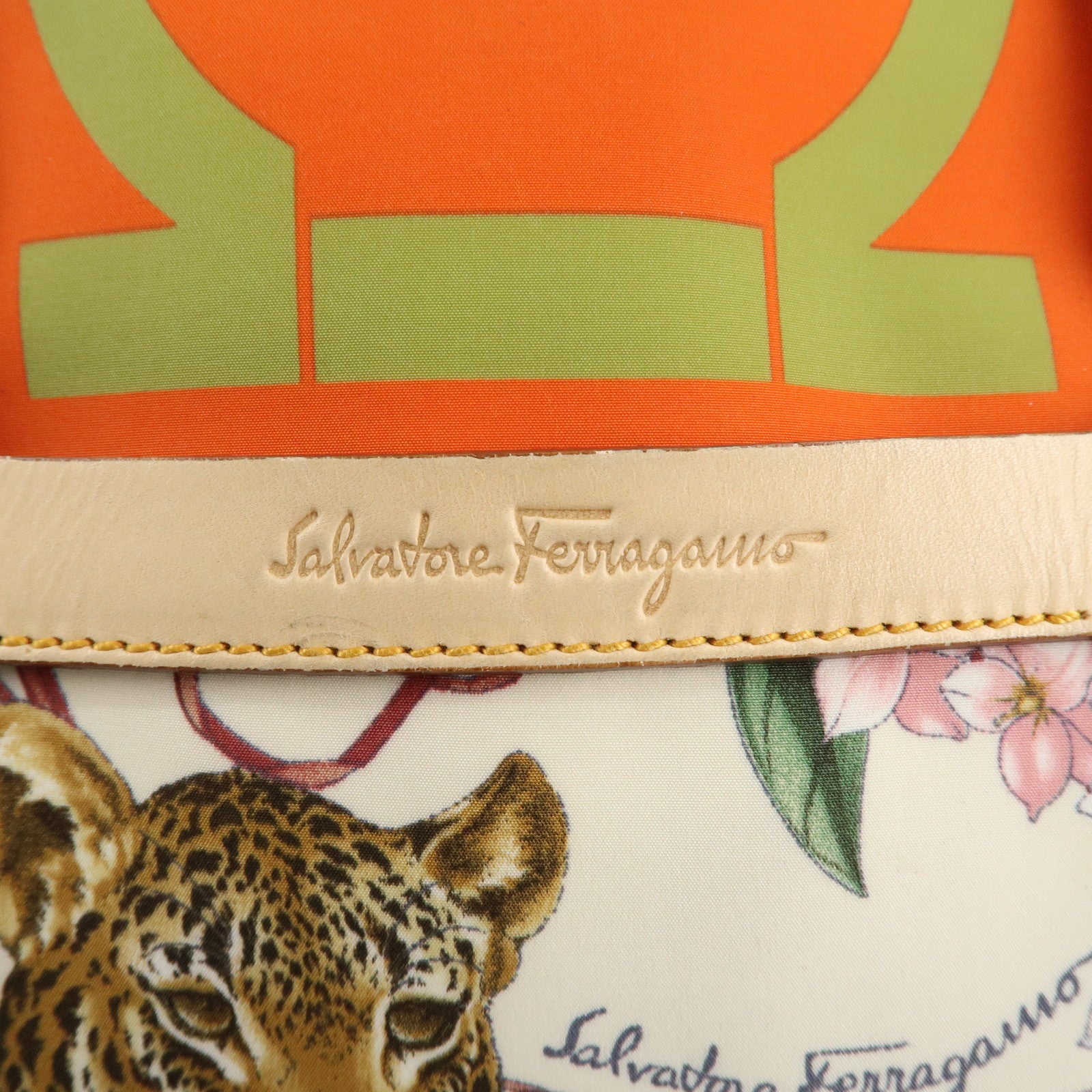 Ferragamo Nylon Leather Tote Bag Animal Multi Color AF-216407 Used