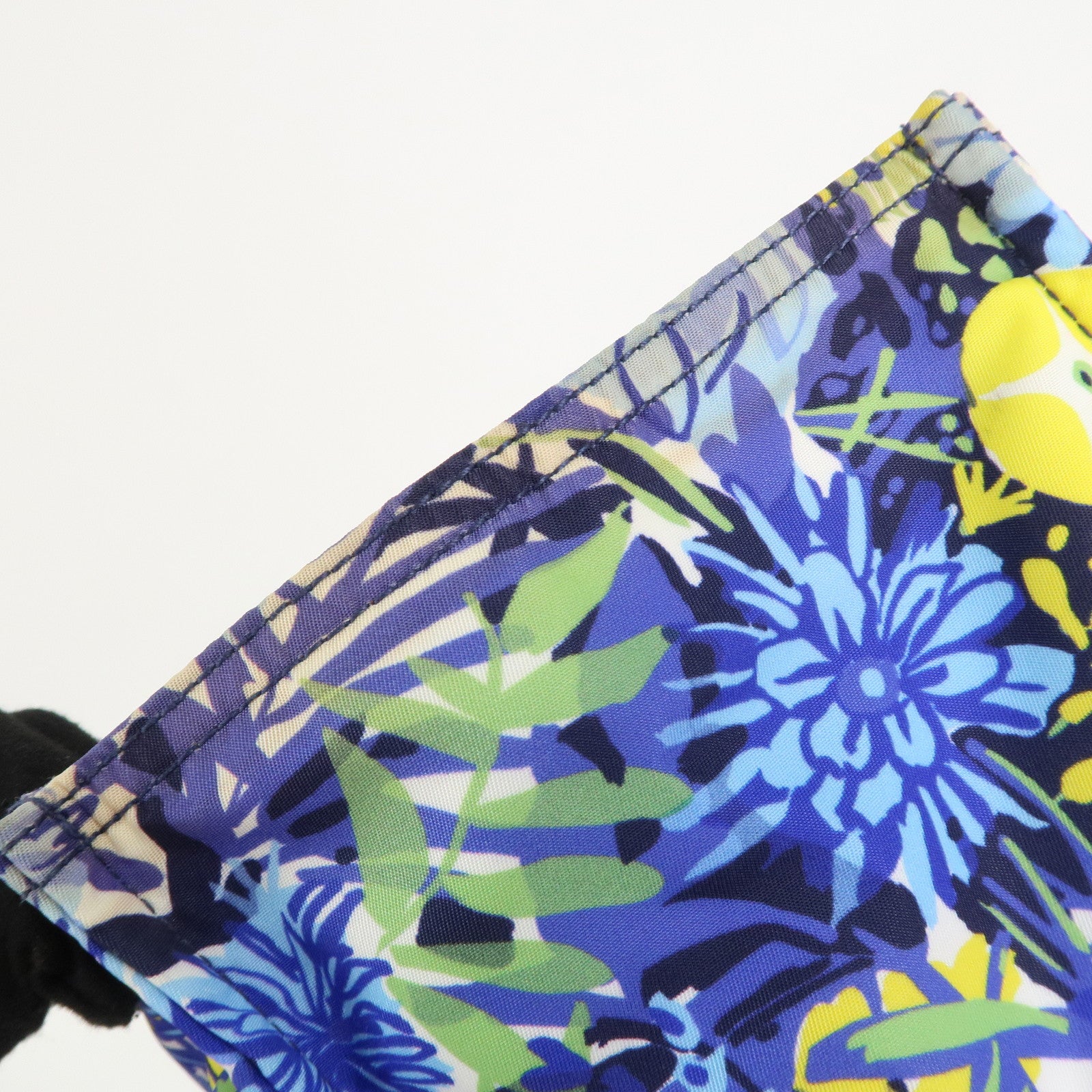 PRADA Logo Nylon Leather Tote Bag Floral Print Blue BN2851 Used